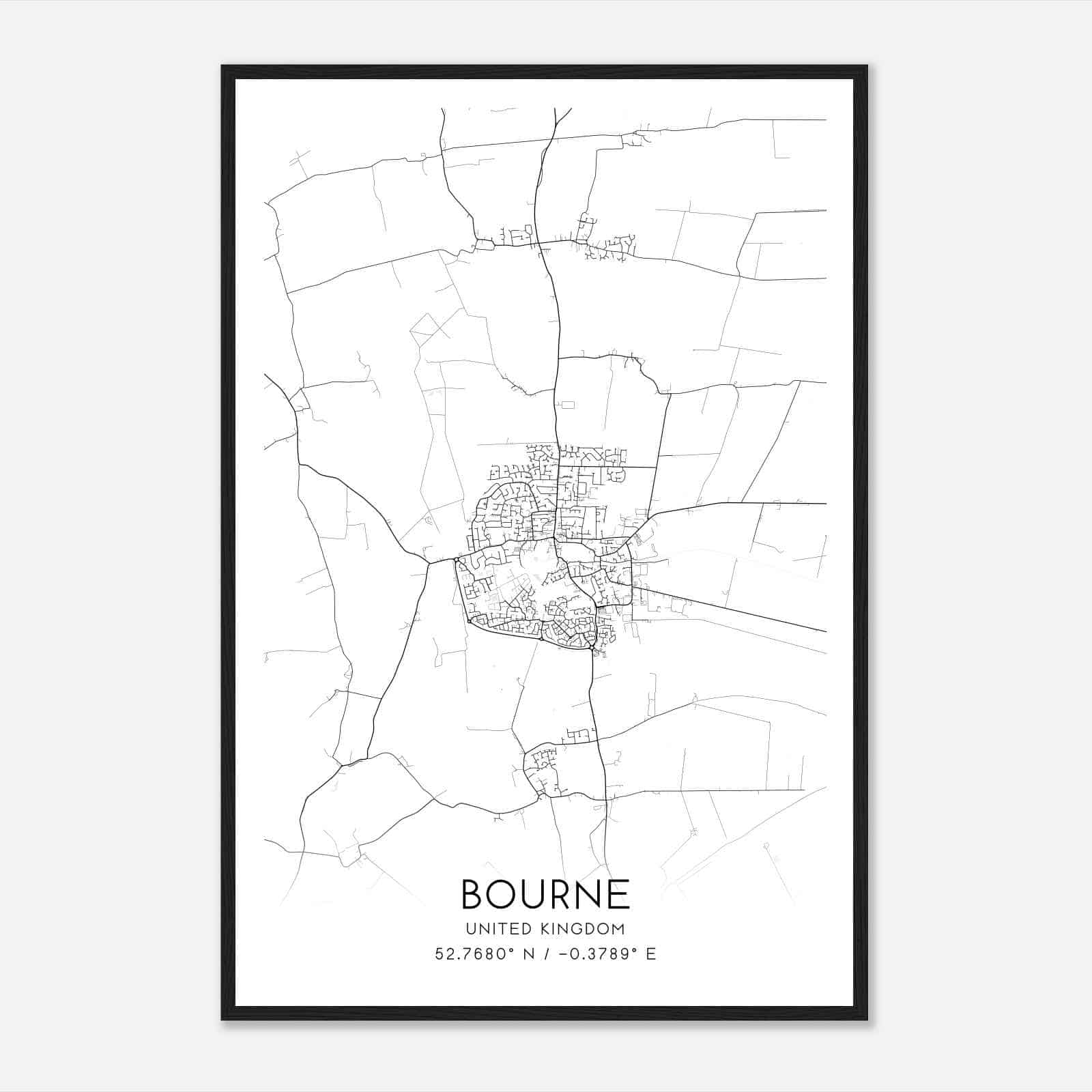 Bourne United Kingdom Map Poster, Modern Home Decor Wall Art Print