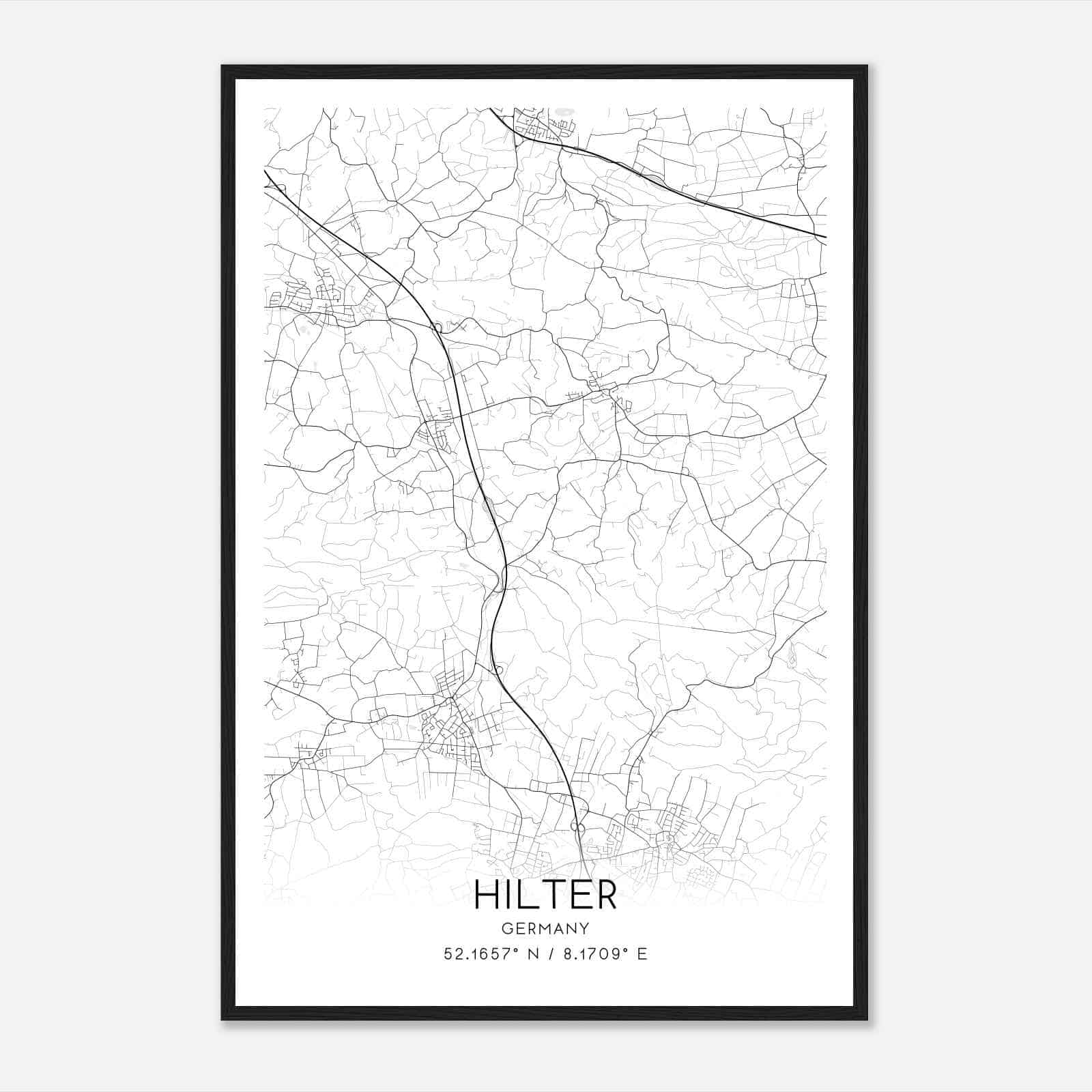 Hilter Germany Map Poster, Modern Home Decor Wall Art Print