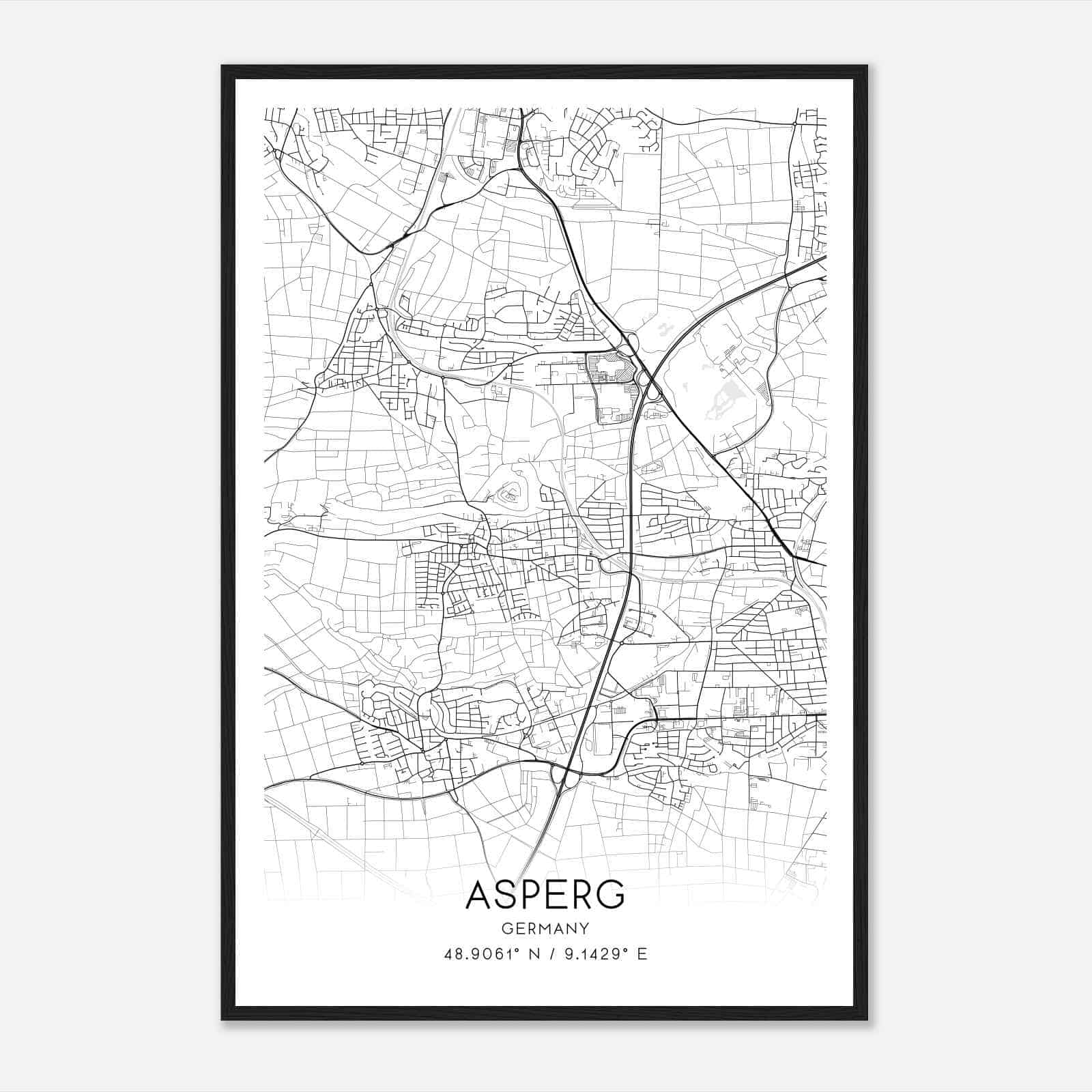 Asperg Germany Map Poster, Modern Home Decor Wall Art Print