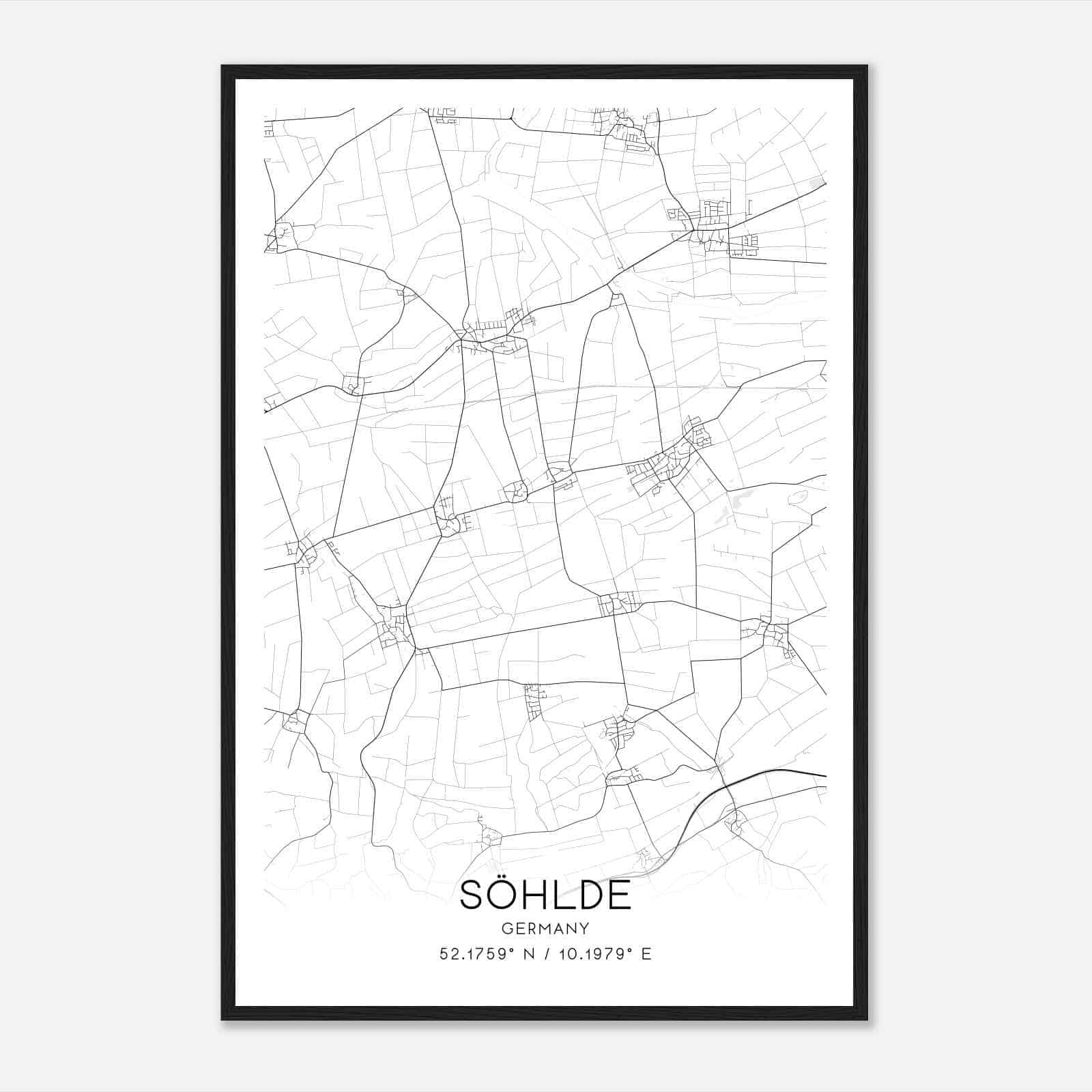 Sohlde Germany Map Poster, Modern Home Decor Wall Art Print
