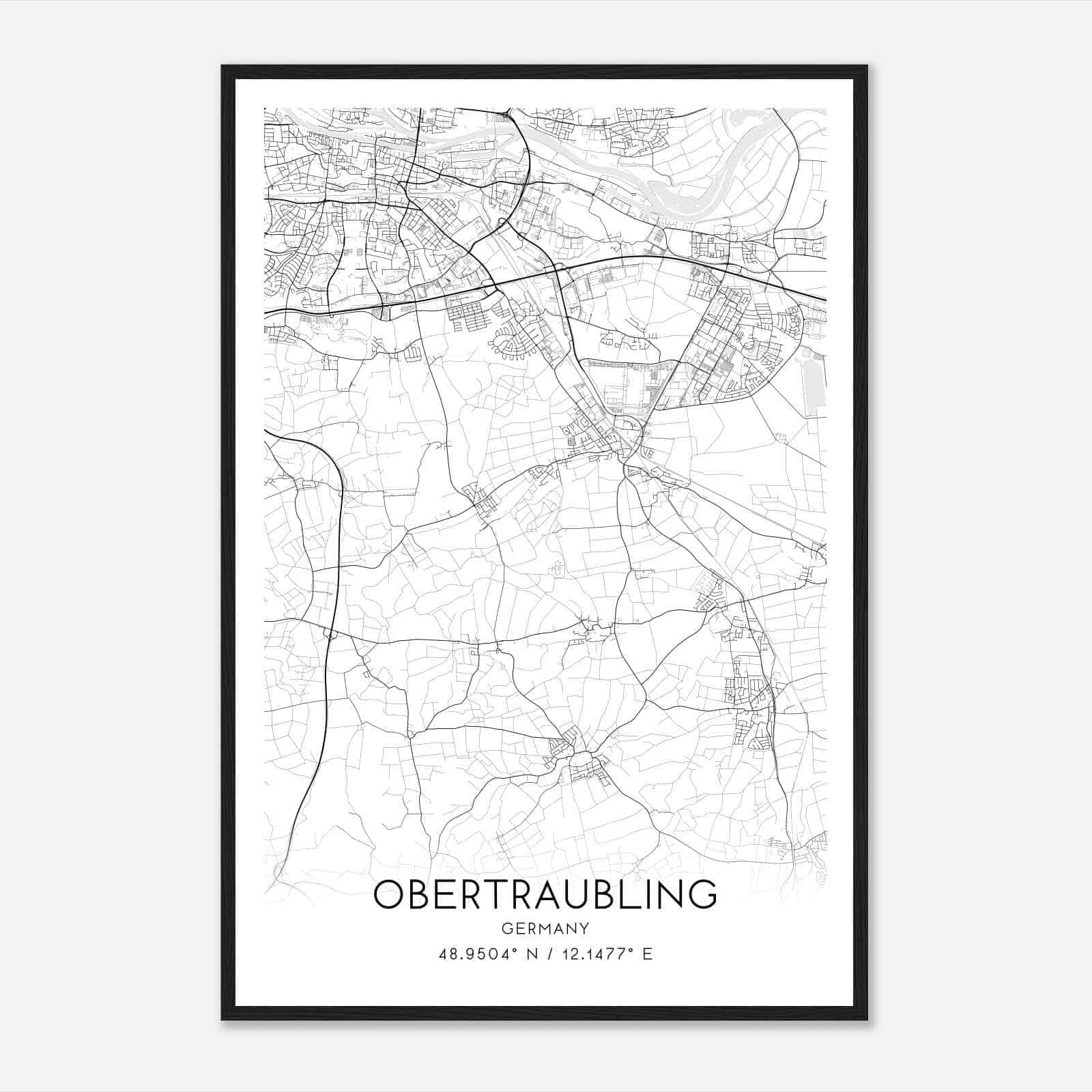 Obertraubling Germany Map Poster, Modern Home Decor Wall Art Print