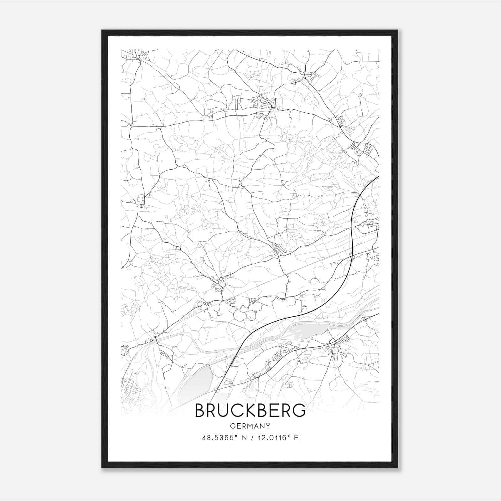 Bruckberg Germany Map Poster, Modern Home Decor Wall Art Print