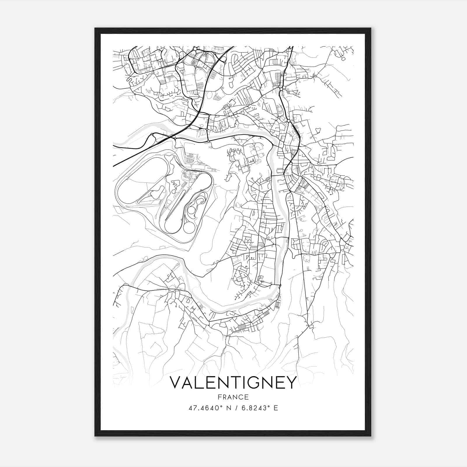 Valentigney France Map Poster, Modern Home Decor Wall Art Print