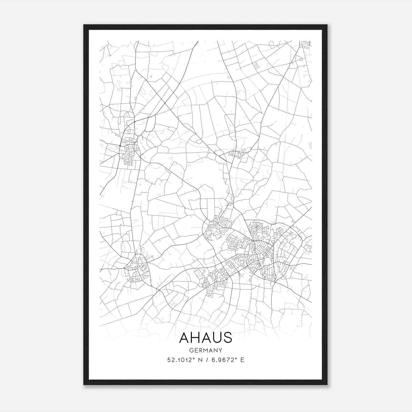 Ahaus Germany Map Poster, Modern Home Decor Wall Art Print