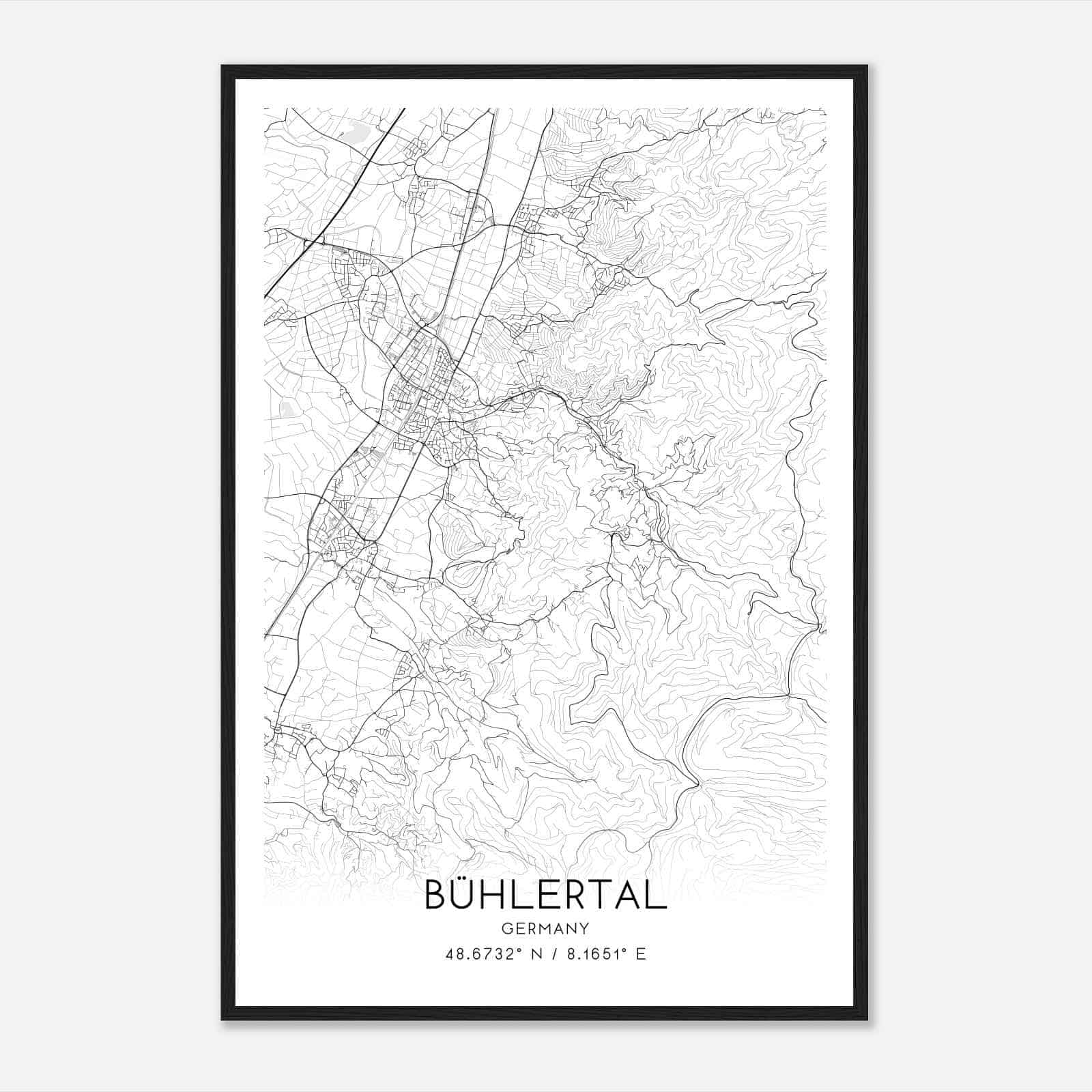 Buhlertal Germany Map Poster, Modern Home Decor Wall Art Print