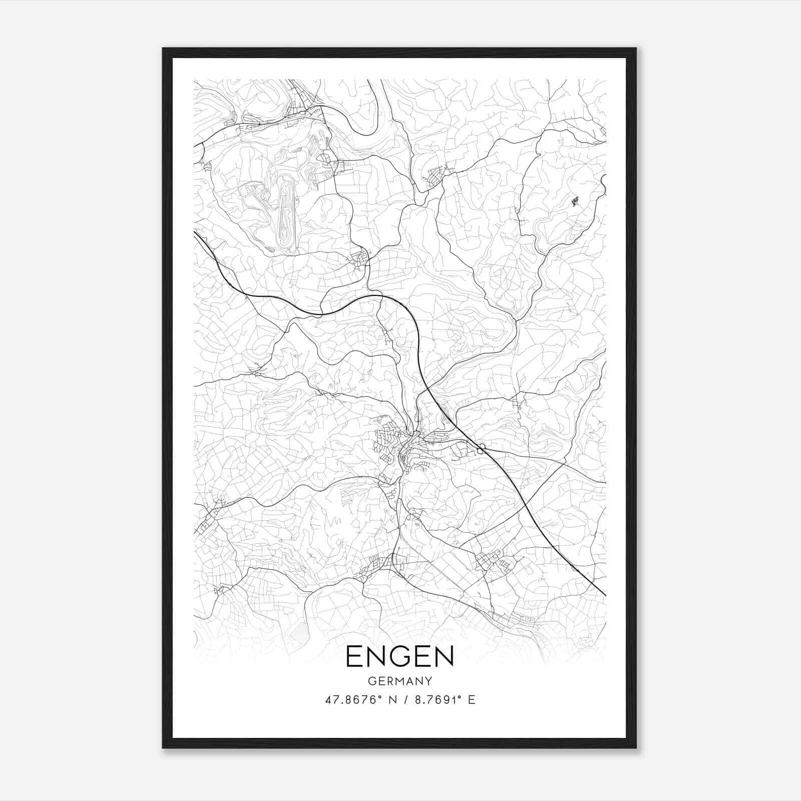 Engen Germany Map Poster, Modern Home Decor Wall Art Print
