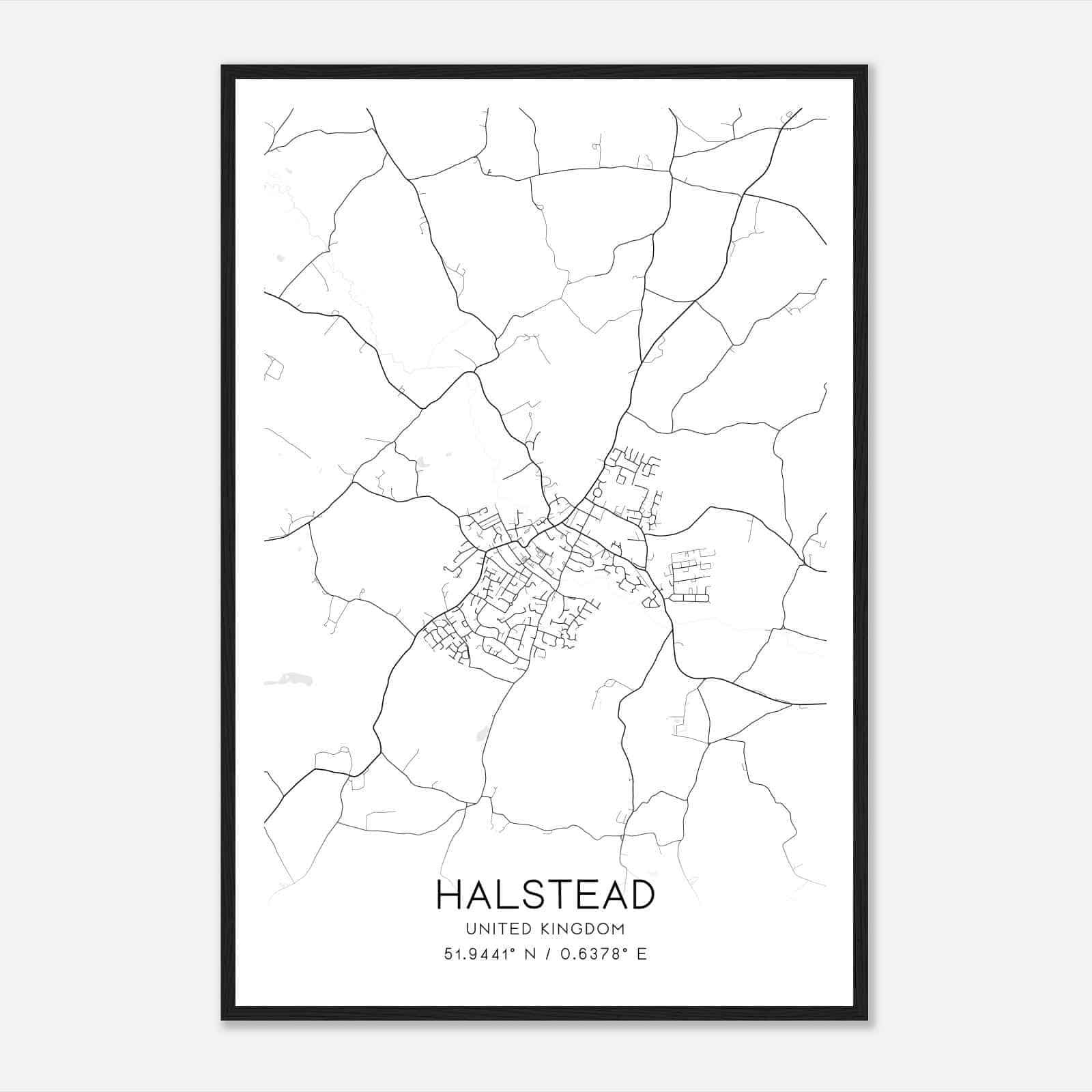 Halstead United Kingdom Map Poster, Modern Home Decor Wall Art Print