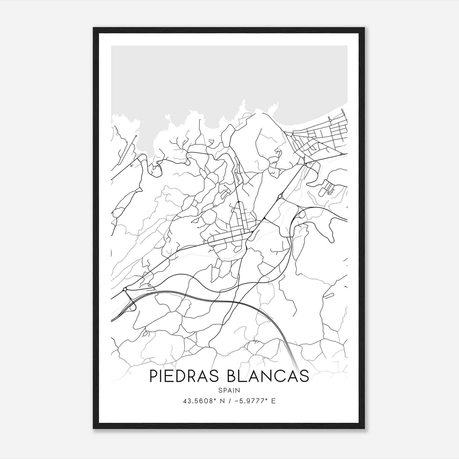 Piedras Blancas Spain Map Poster, Modern Home Decor Wall Art Print