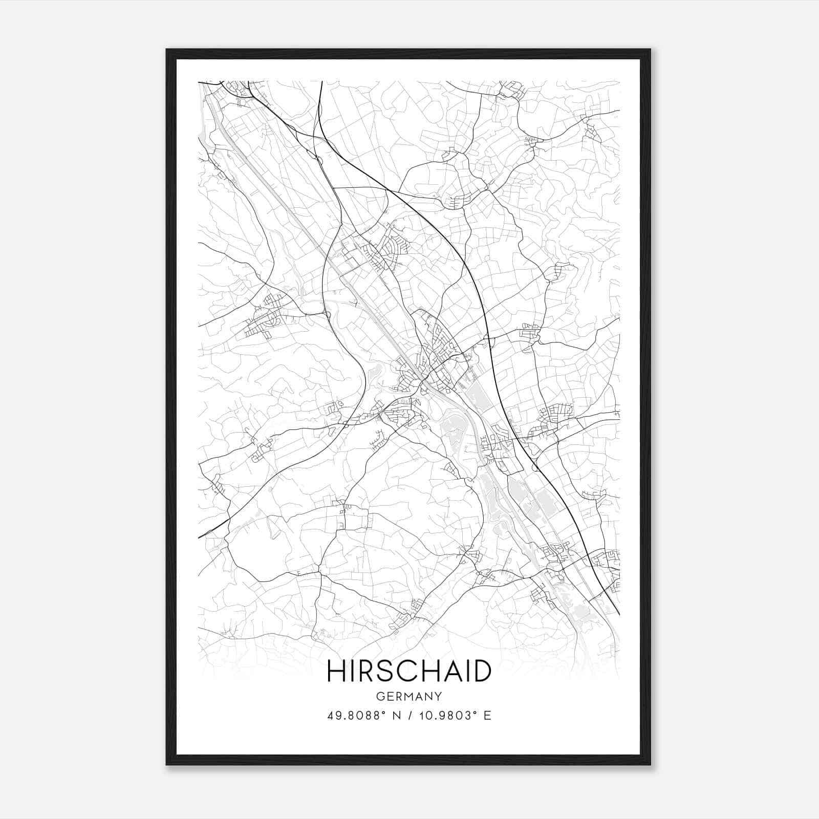 Hirschaid Germany Map Poster, Modern Home Decor Wall Art Print
