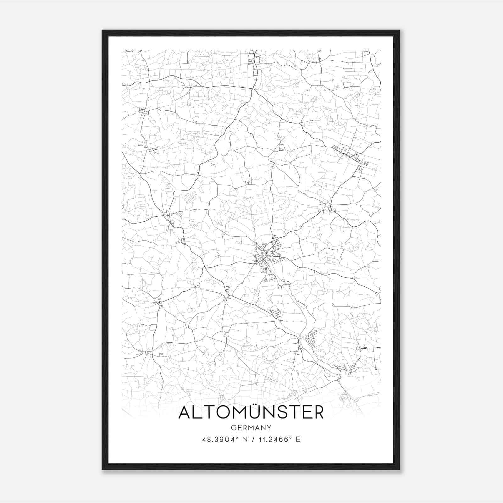 Altomunster Germany Map Poster, Modern Home Decor Wall Art Print