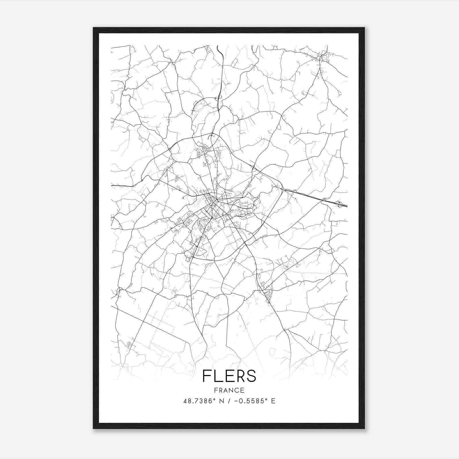 Flers France Map Poster, Modern Home Decor Wall Art Print