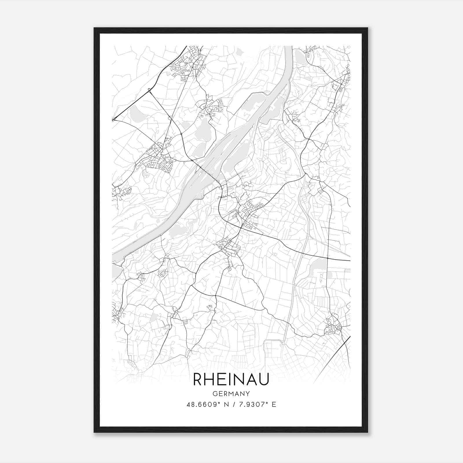 Rheinau Germany Map Poster, Modern Home Decor Wall Art Print