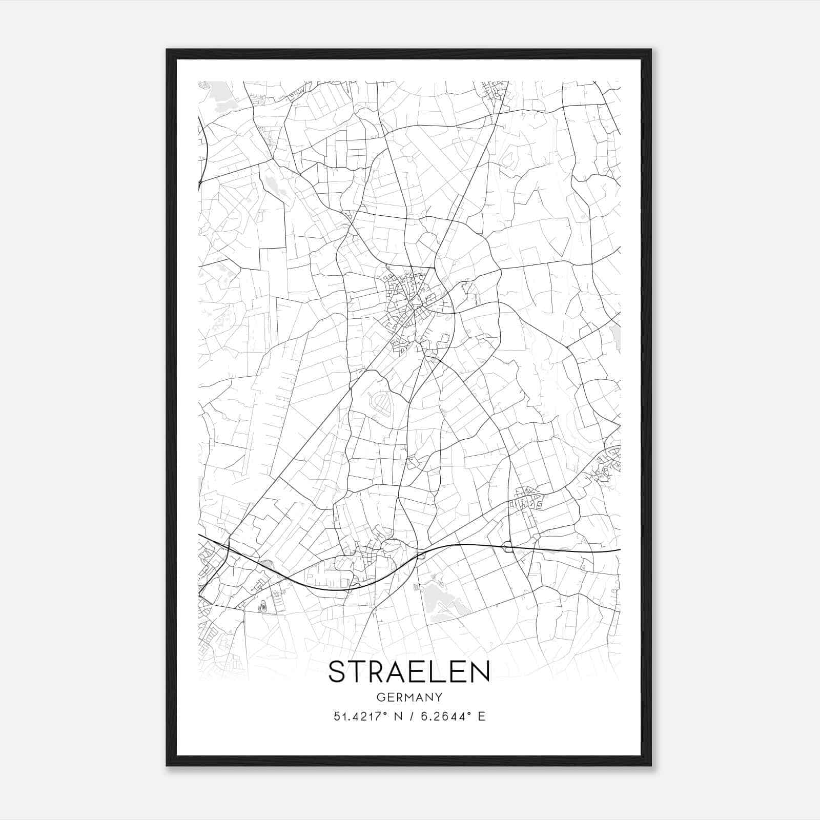 Straelen Germany Map Poster, Modern Home Decor Wall Art Print