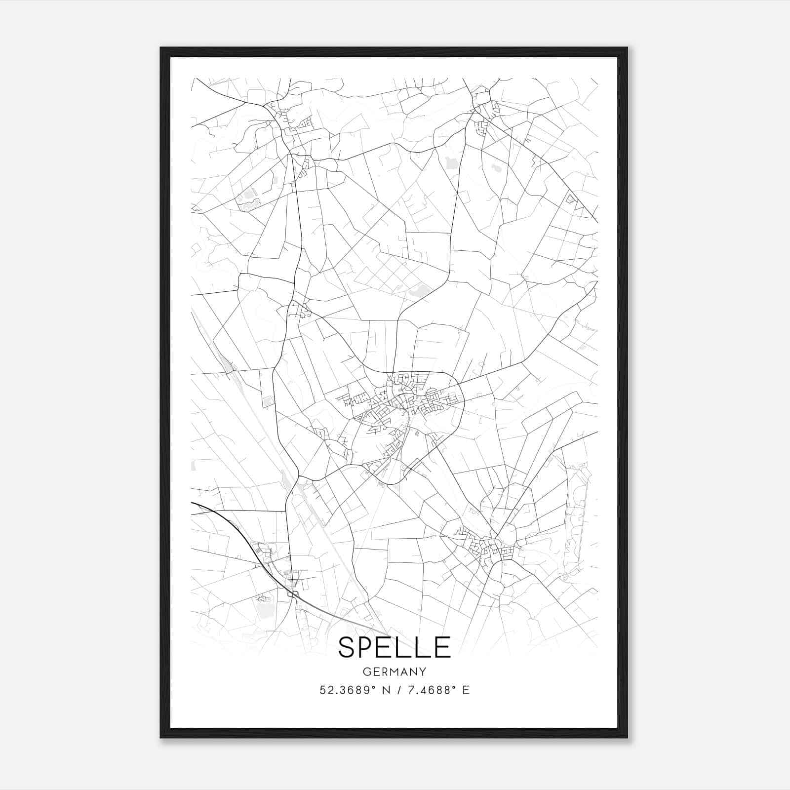 Spelle Germany Map Poster, Modern Home Decor Wall Art Print