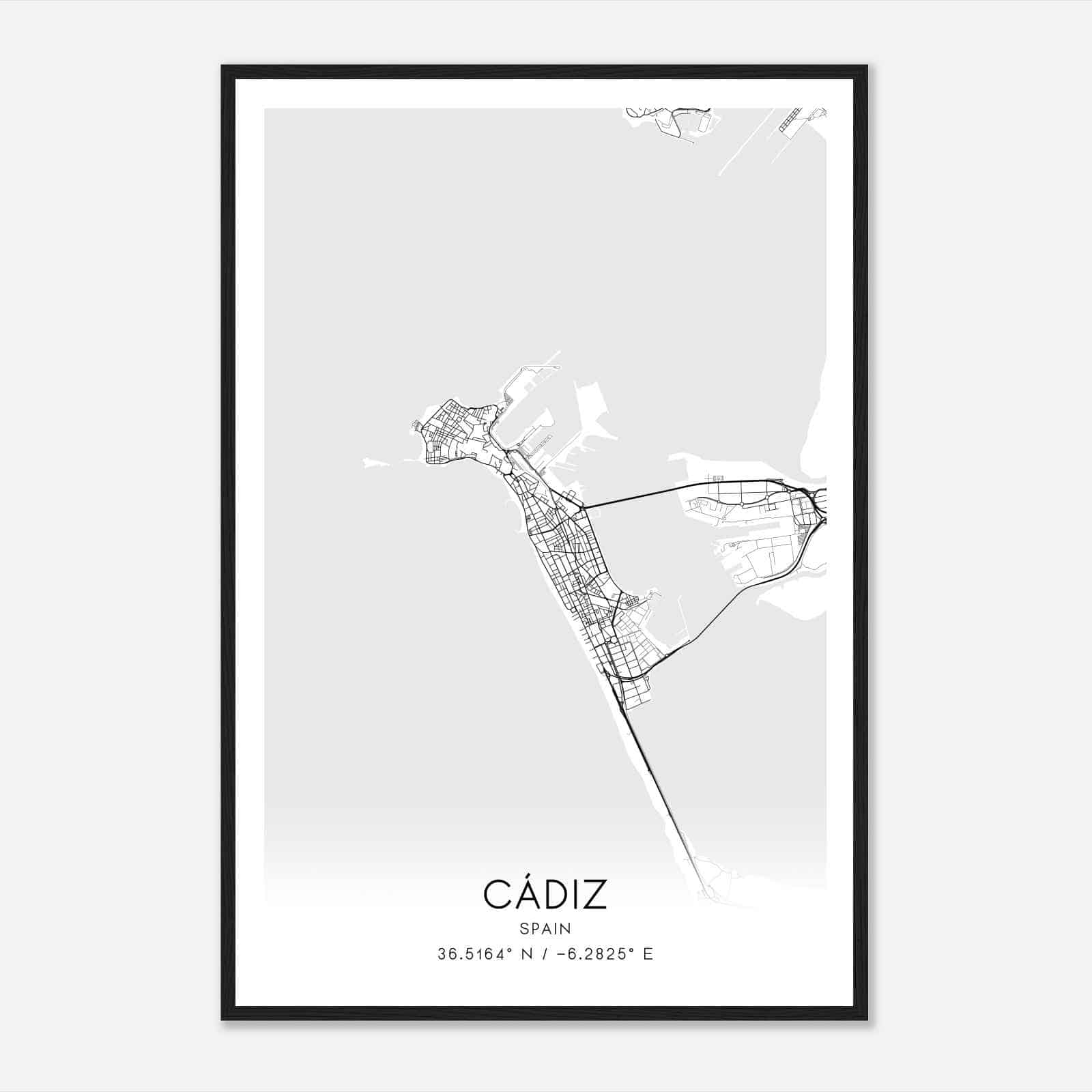 Cadiz Spain Map Poster, Modern Home Decor Wall Art Print