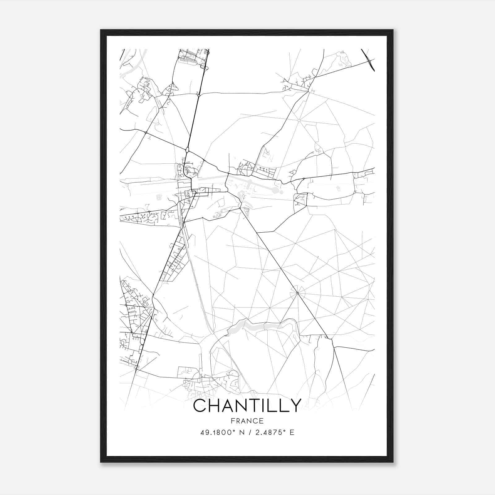 Chantilly France Map Poster, Modern Home Decor Wall Art Print