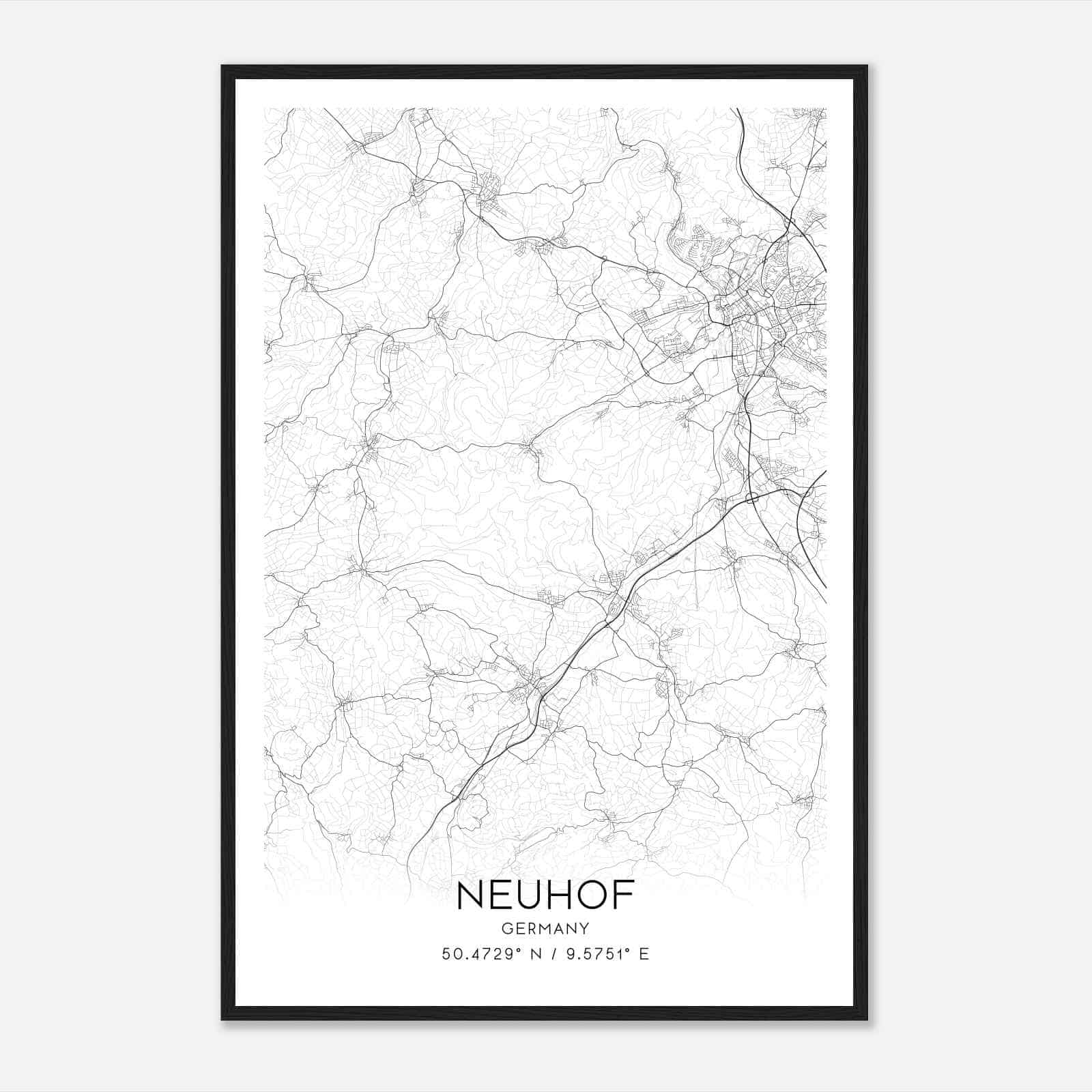 Neuhof Germany Map Poster, Modern Home Decor Wall Art Print