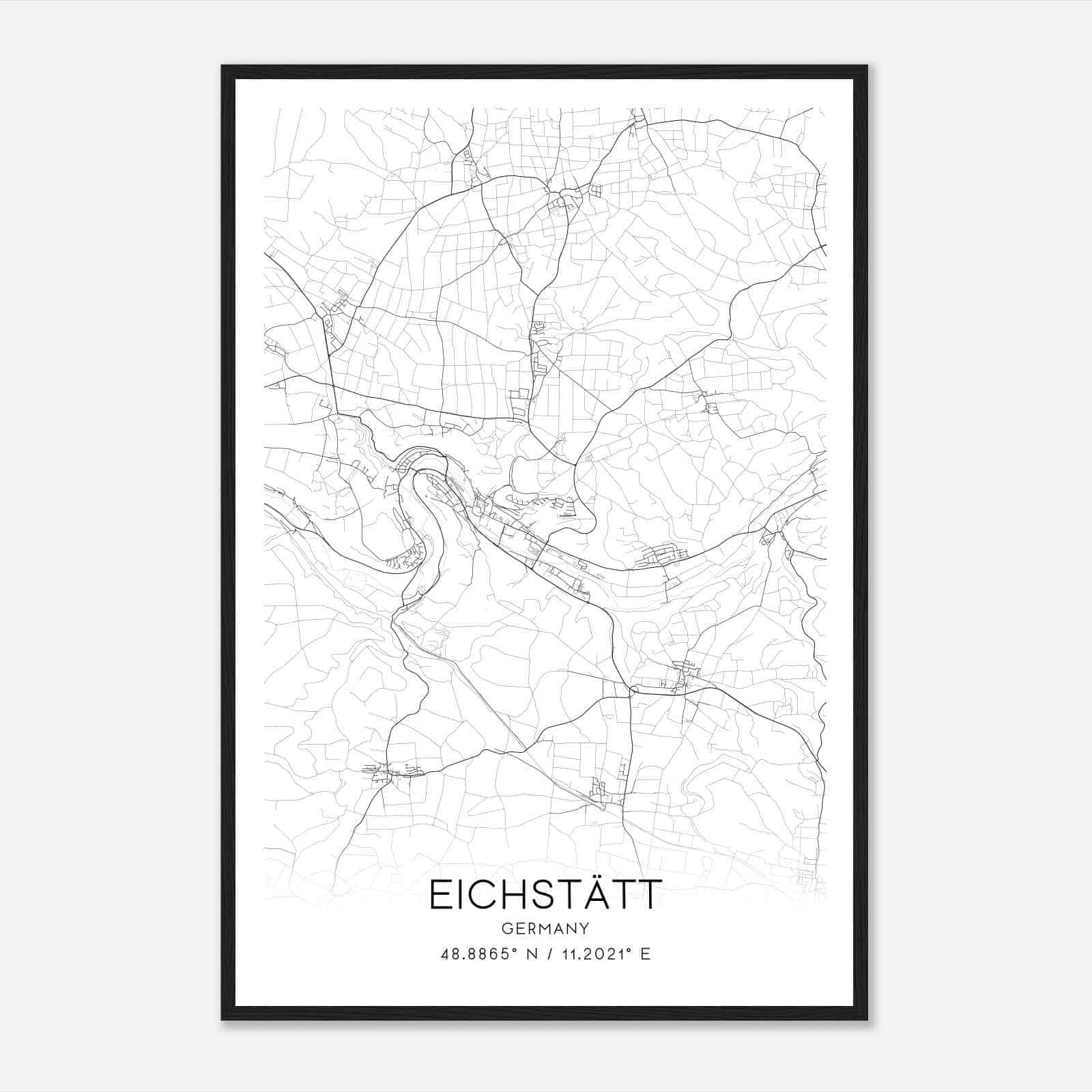 Eichstatt Germany Map Poster, Modern Home Decor Wall Art Print