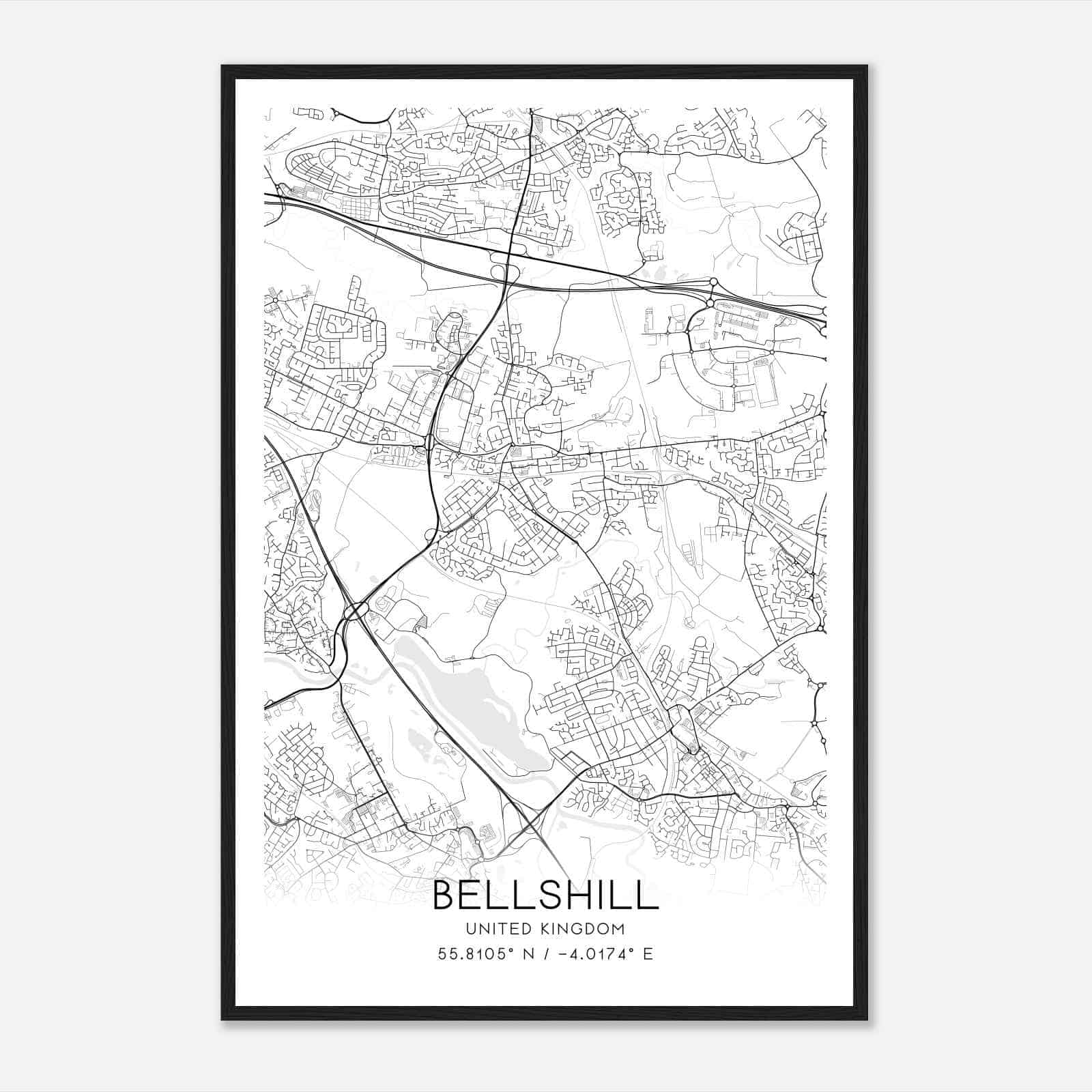 Bellshill United Kingdom Map Poster, Modern Home Decor Wall Art Print
