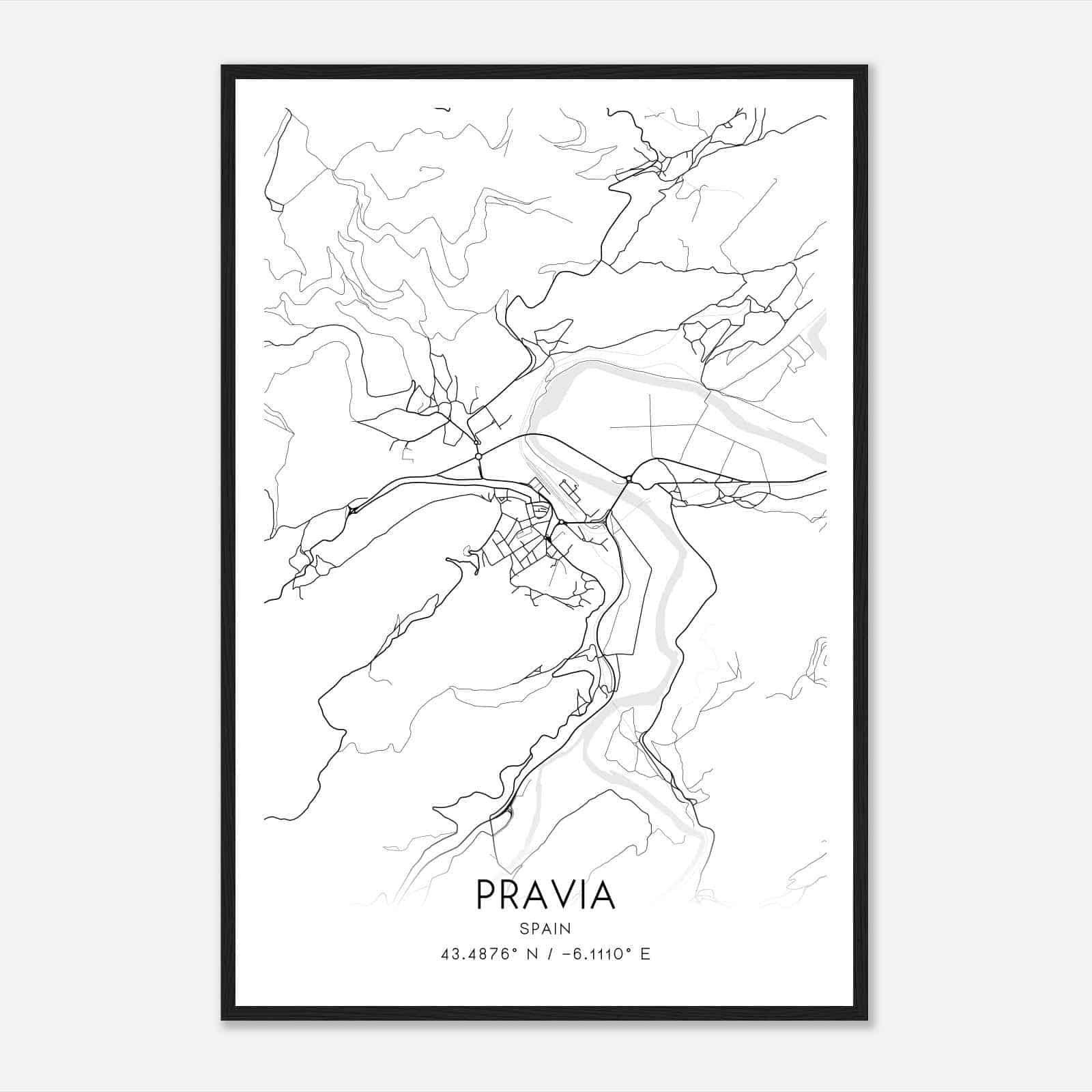 Pravia Spain Map Poster, Modern Home Decor Wall Art Print