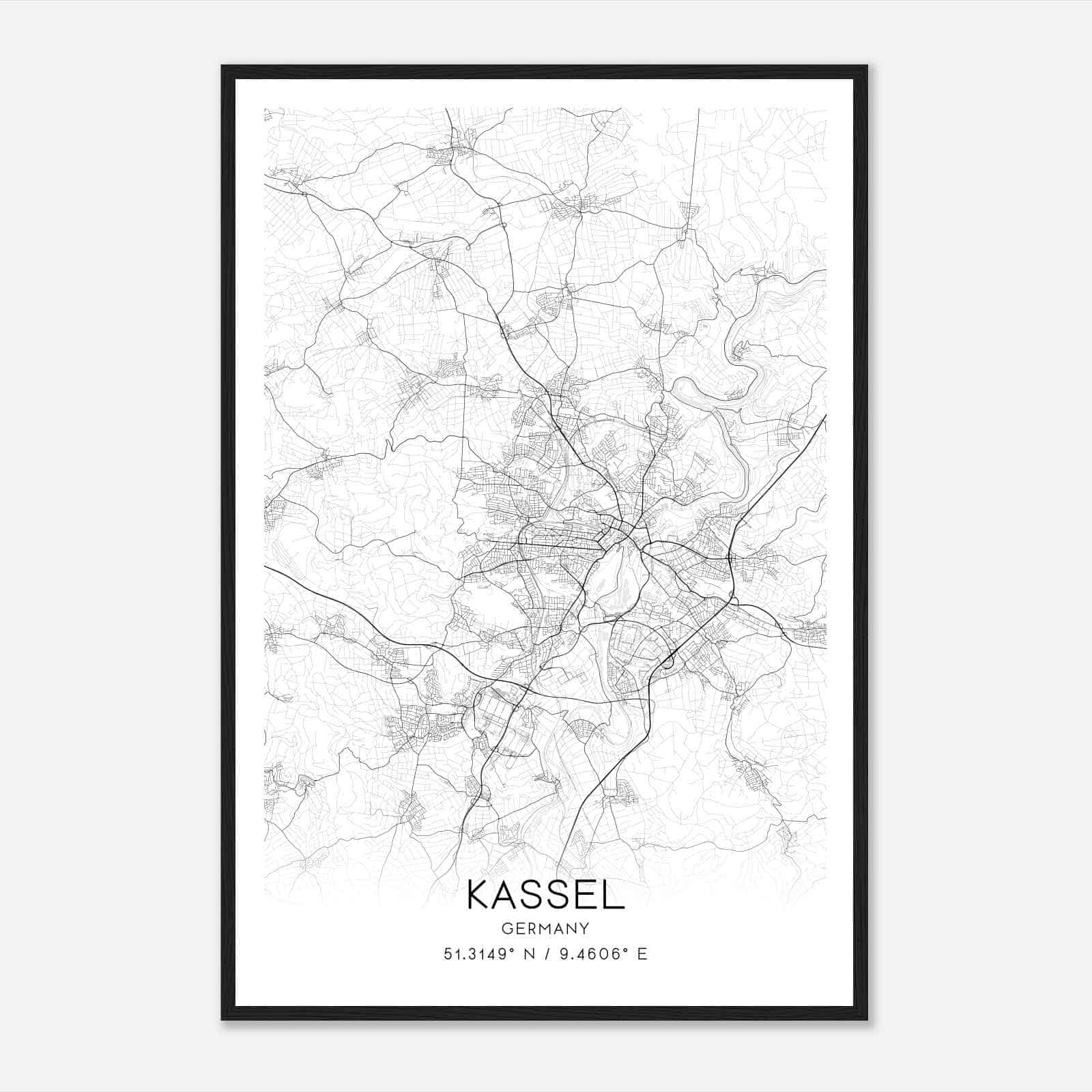 Kassel Germany Map Poster, Modern Home Decor Wall Art Print