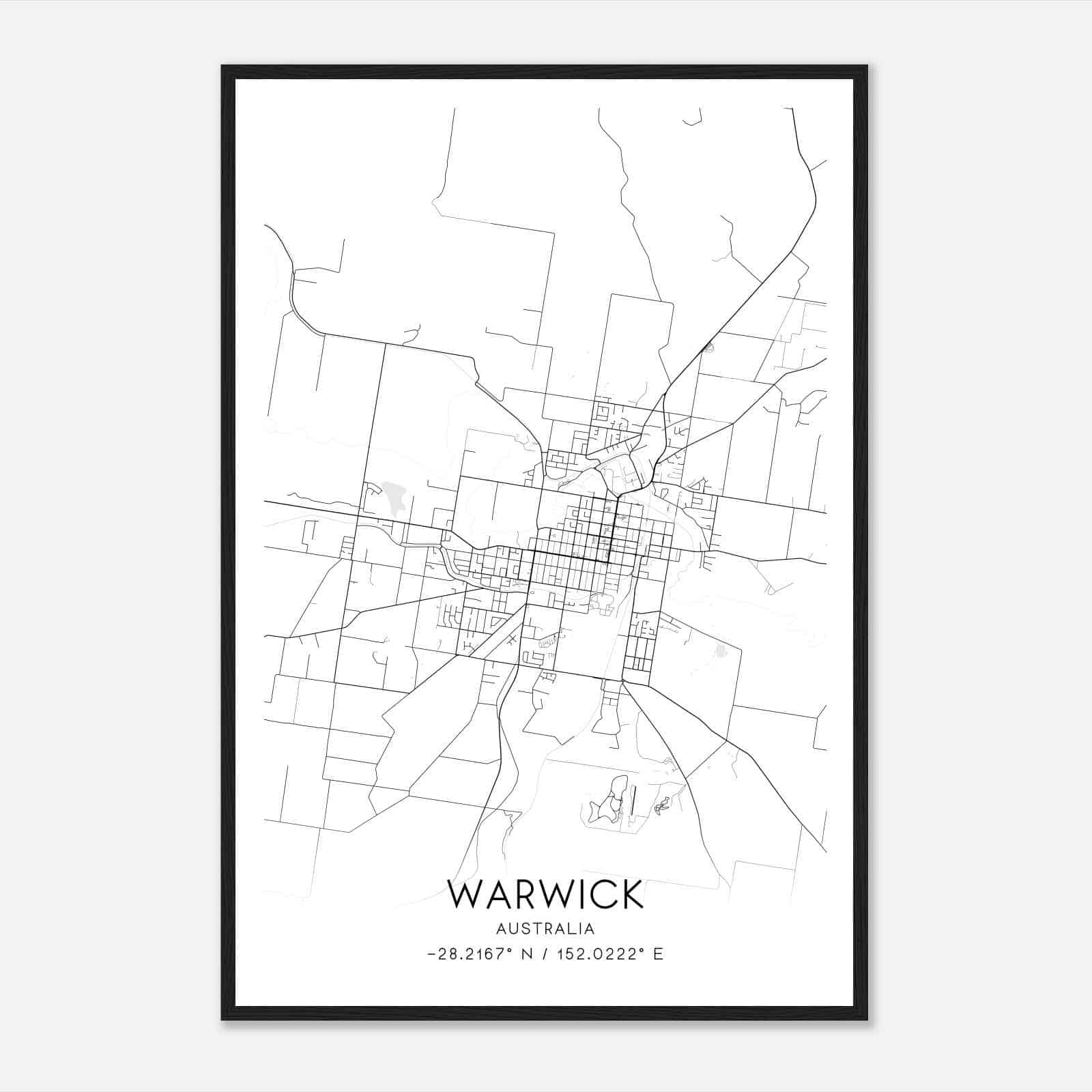 Warwick Australia Map Poster, Modern Home Decor Wall Art Print