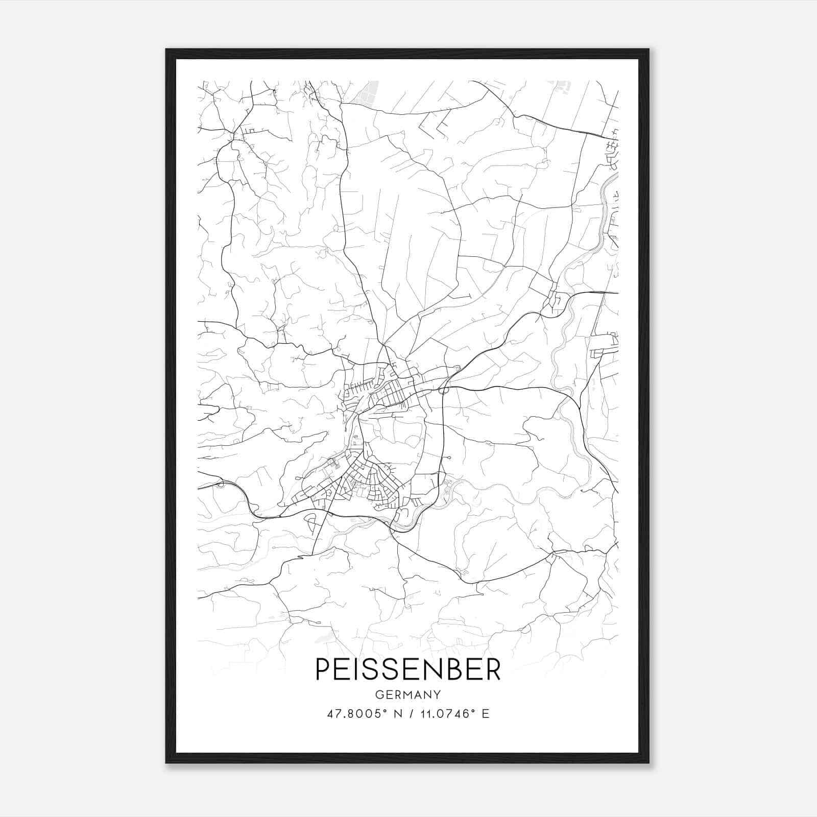 Peissenberg Germany Map Poster, Modern Home Decor Wall Art Print