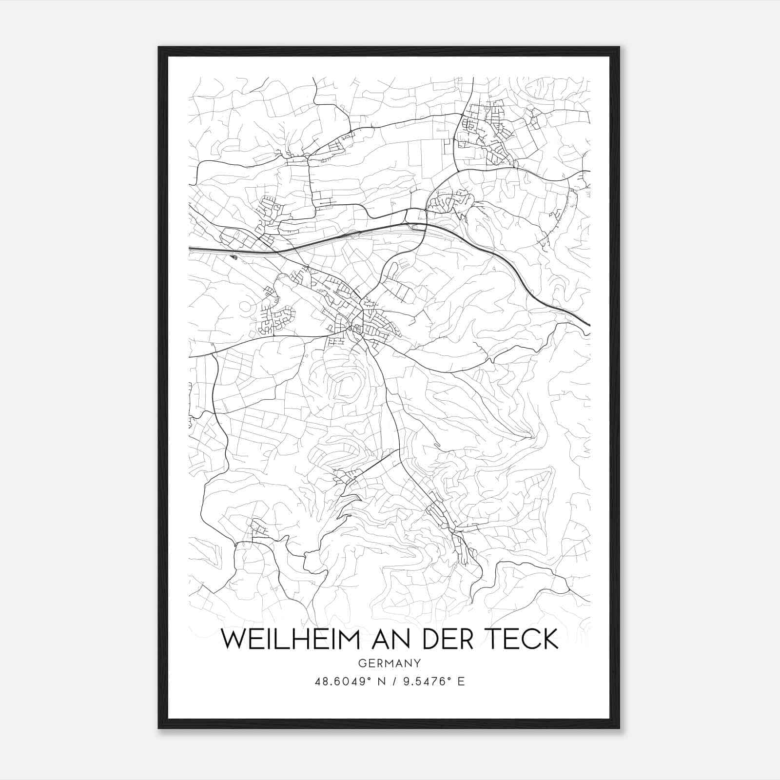 Weilheim an der Teck Germany Map Poster, Modern Home Decor Wall Art Print