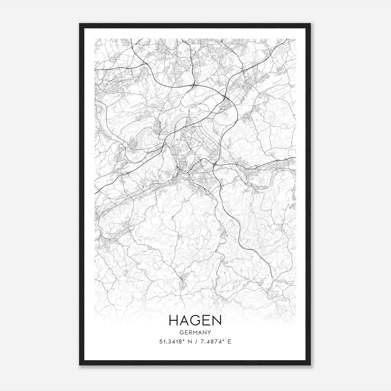 Hagen Germany Map Poster, Modern Home Decor Wall Art Print