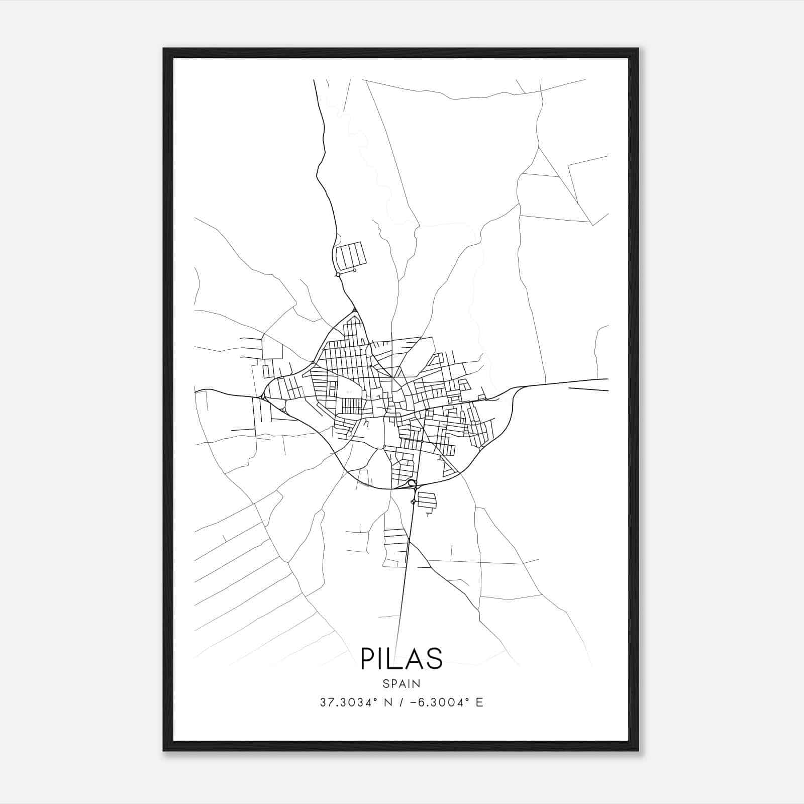 Pilas Spain Map Poster, Modern Home Decor Wall Art Print