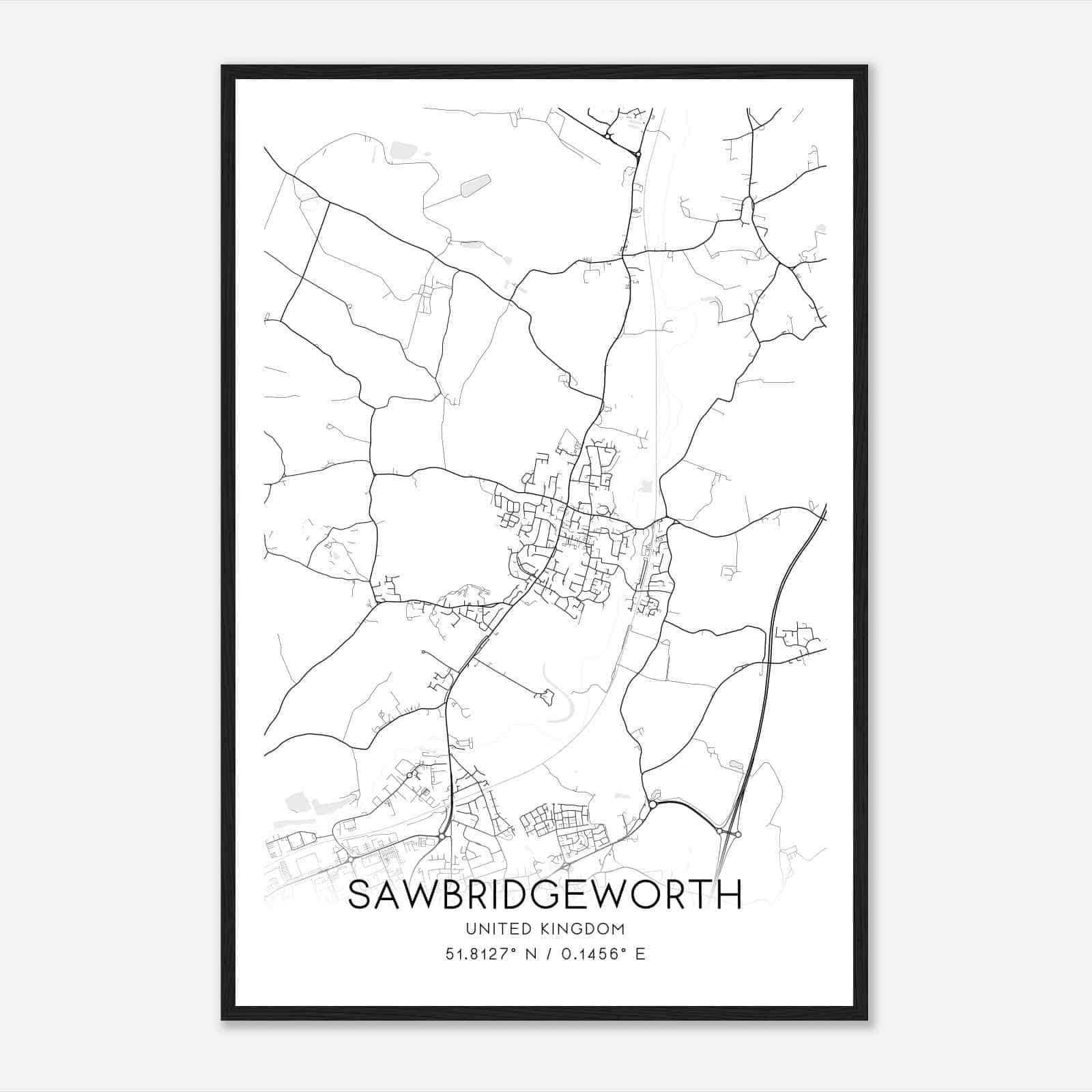 Sawbridgeworth United Kingdom Map Poster, Modern Home Decor Wall Art Print
