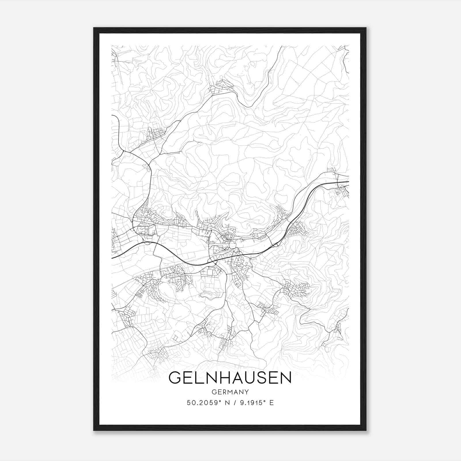 Gelnhausen Germany Map Poster, Modern Home Decor Wall Art Print