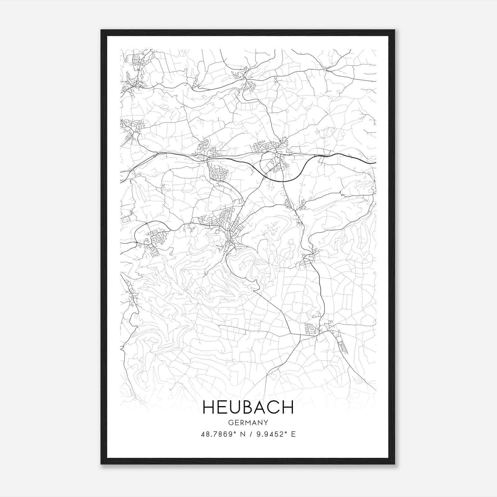 Heubach Germany Map Poster, Modern Home Decor Wall Art Print