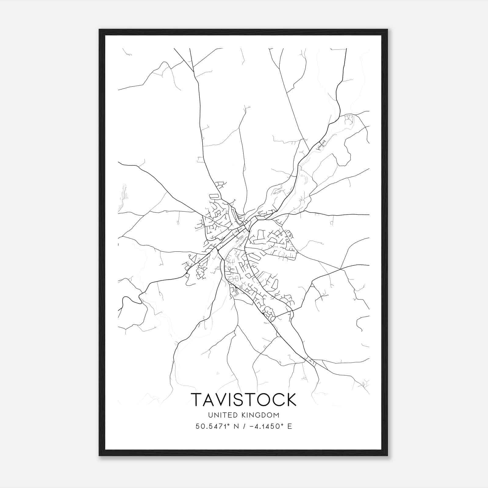 Tavistock United Kingdom Map Poster, Modern Home Decor Wall Art Print