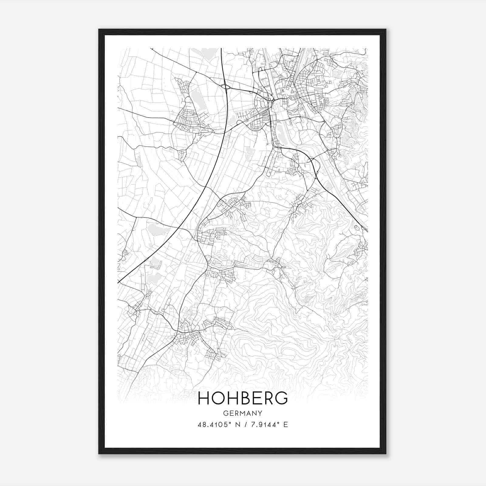 Hohberg Germany Map Poster, Modern Home Decor Wall Art Print