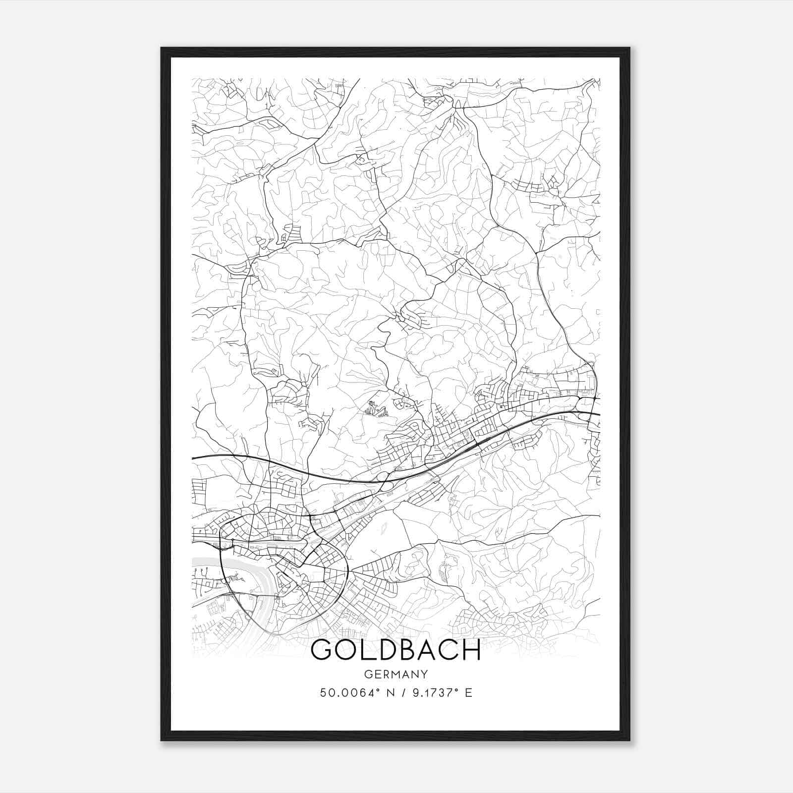 Goldbach Germany Map Poster, Modern Home Decor Wall Art Print