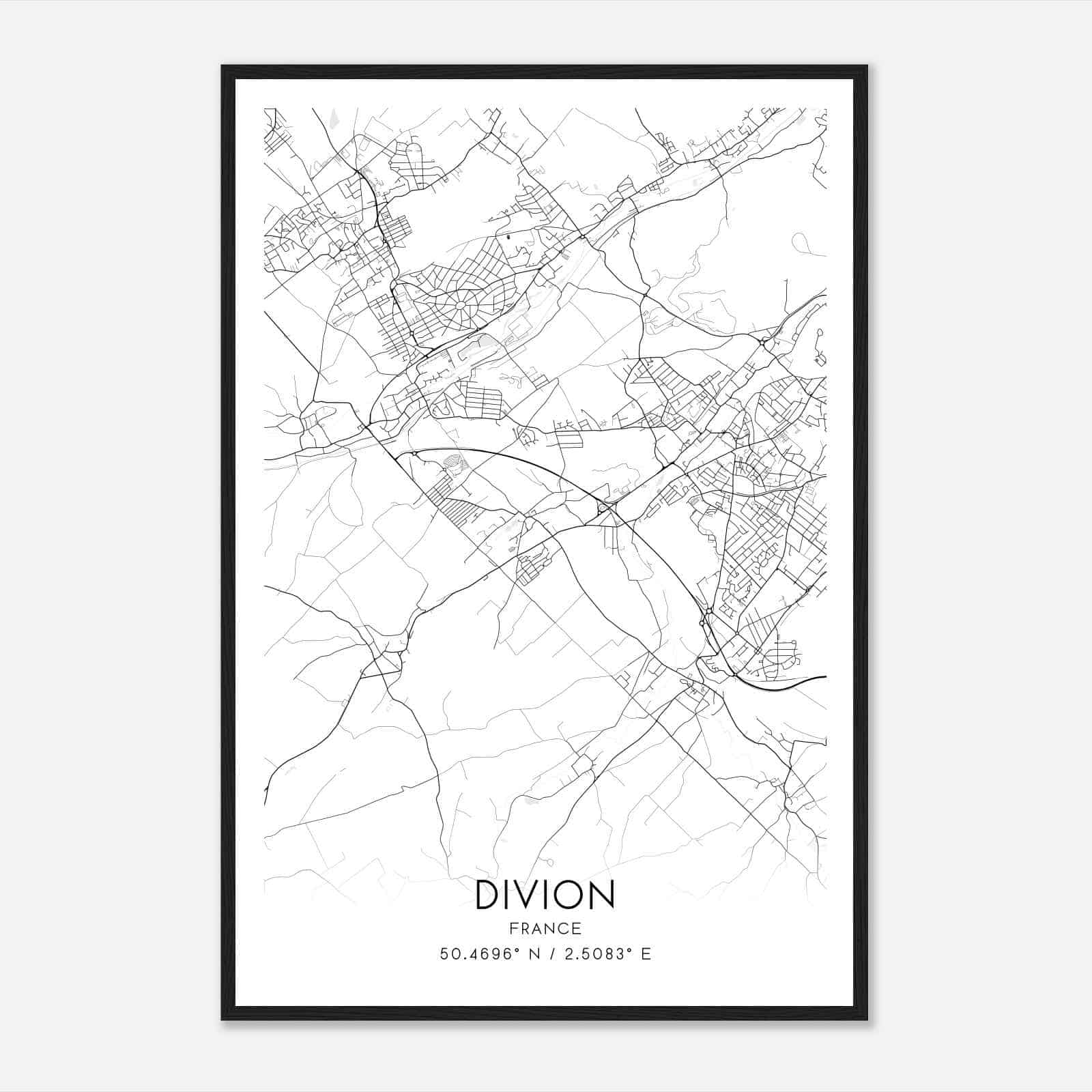 Divion France Map Poster, Modern Home Decor Wall Art Print