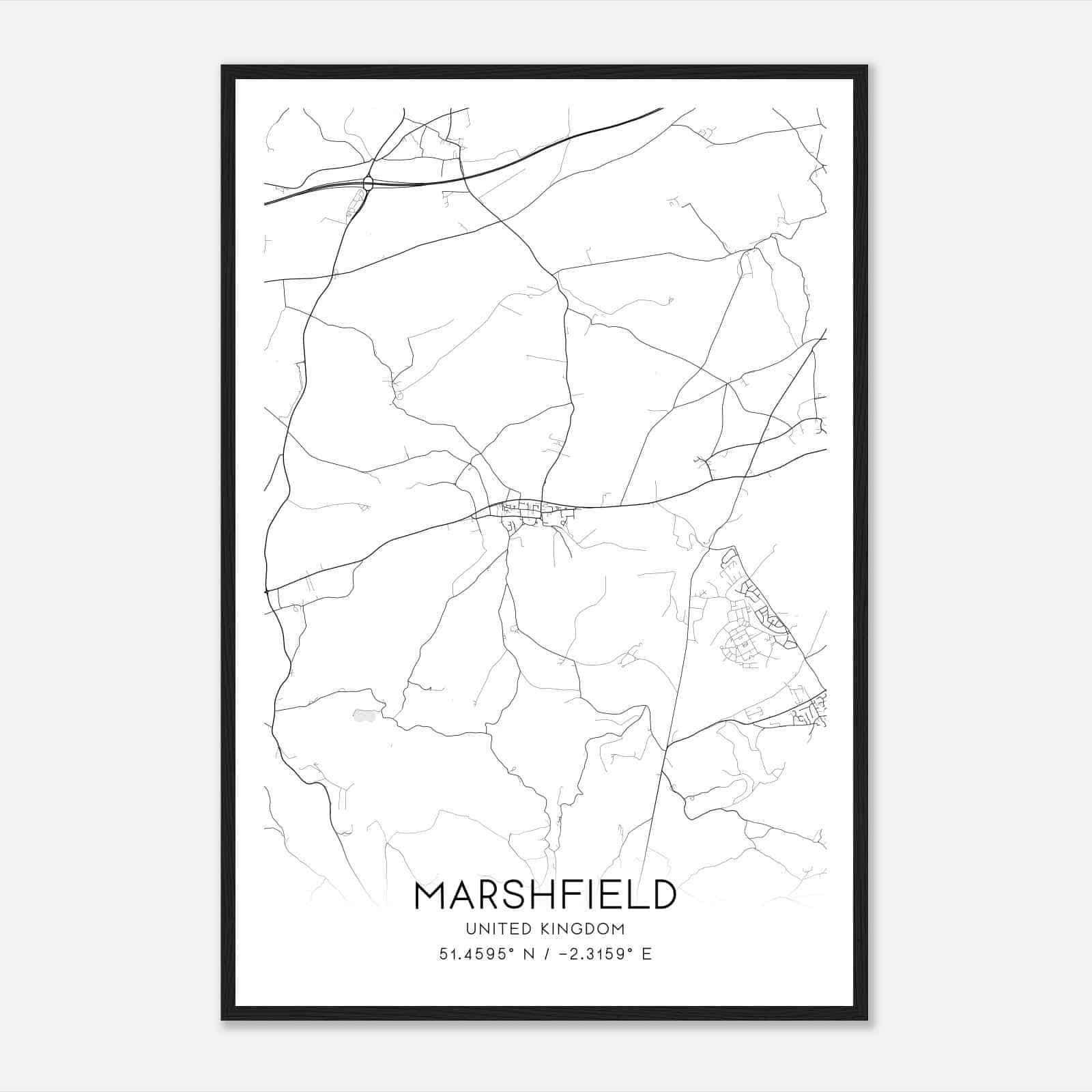 Marshfield United Kingdom Map Poster, Modern Home Decor Wall Art Print