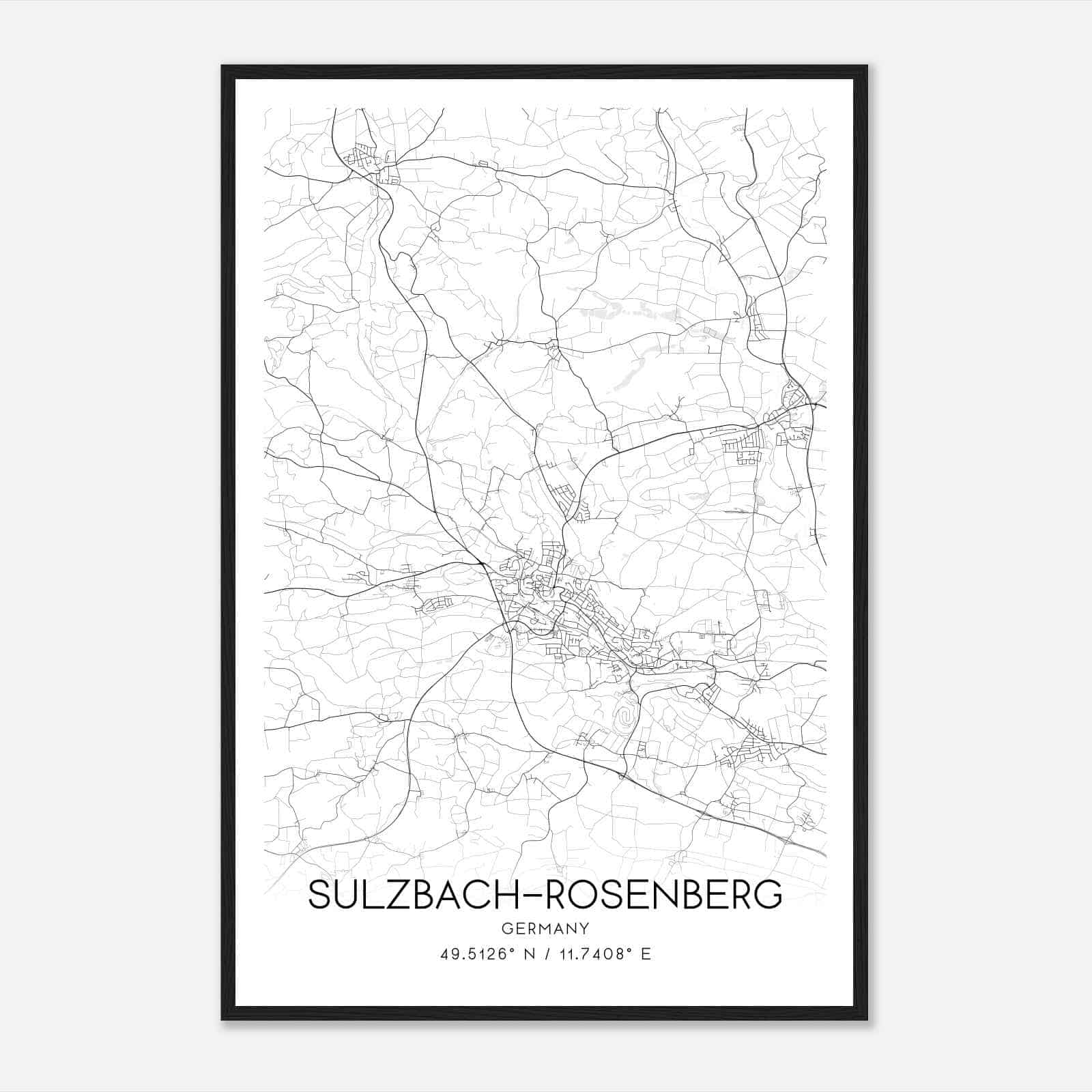 Sulzbach-Rosenberg Germany Map Poster, Modern Home Decor Wall Art Print