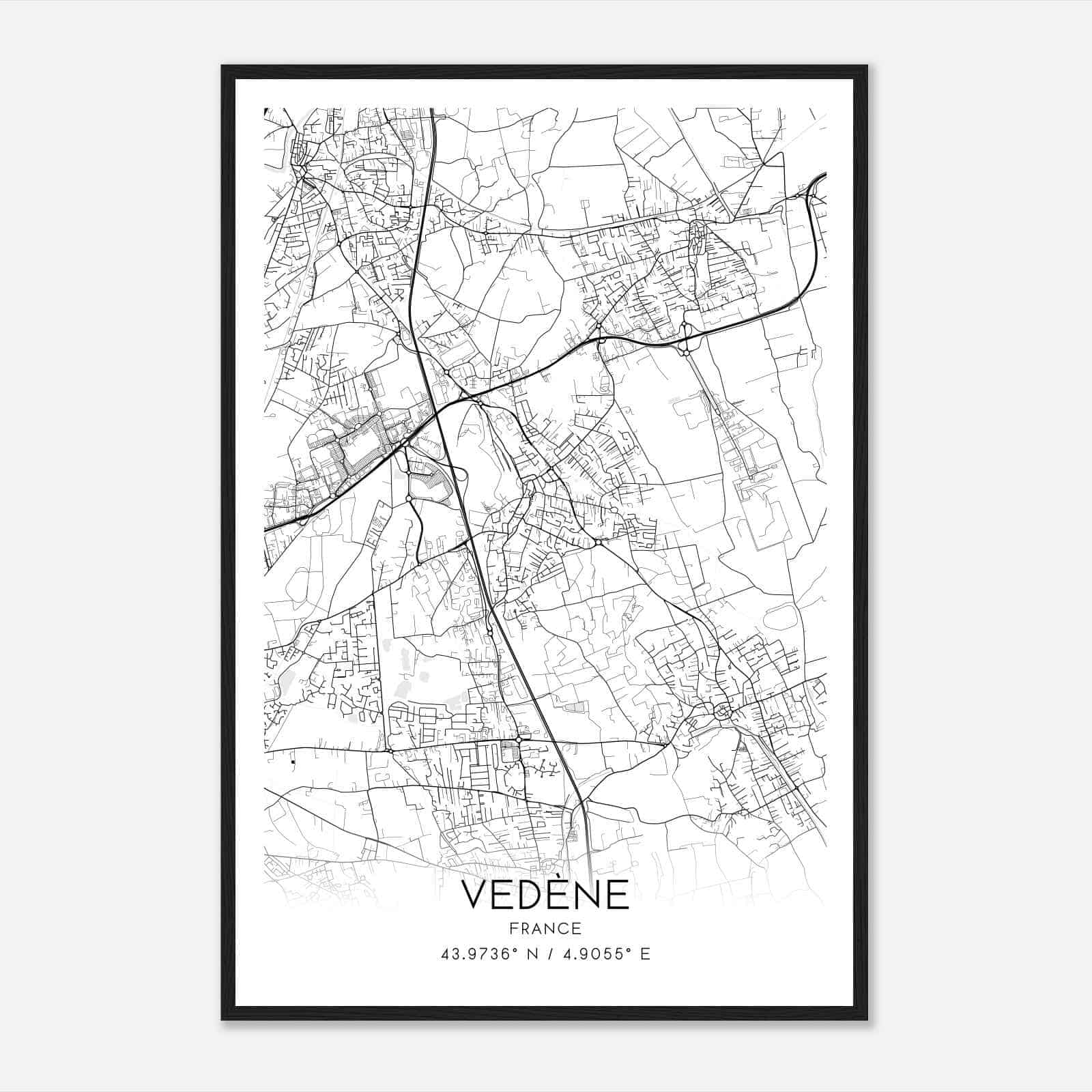 Vedene France Map Poster, Modern Home Decor Wall Art Print