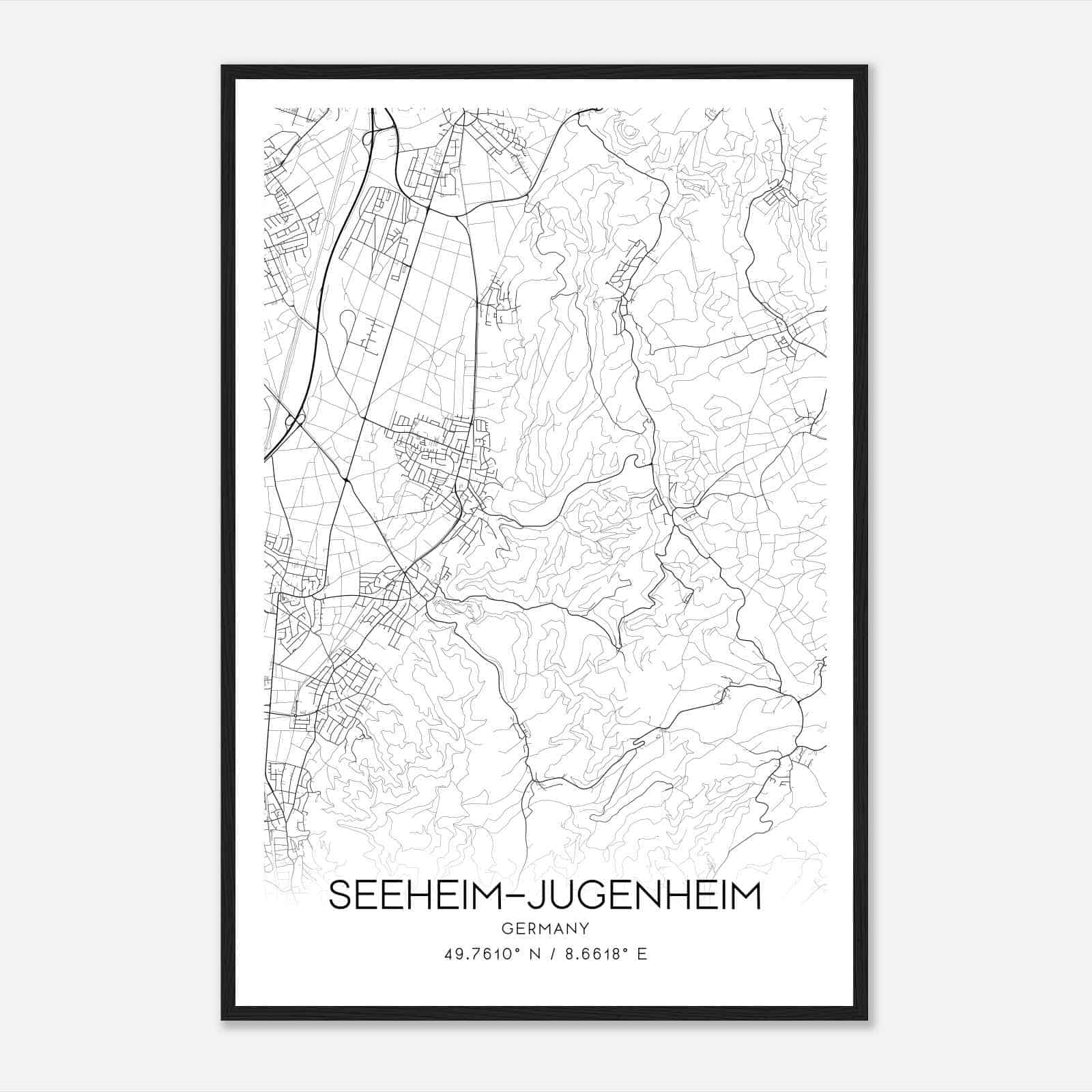 Seeheim-Jugenheim Germany Map Poster, Modern Home Decor Wall Art Print