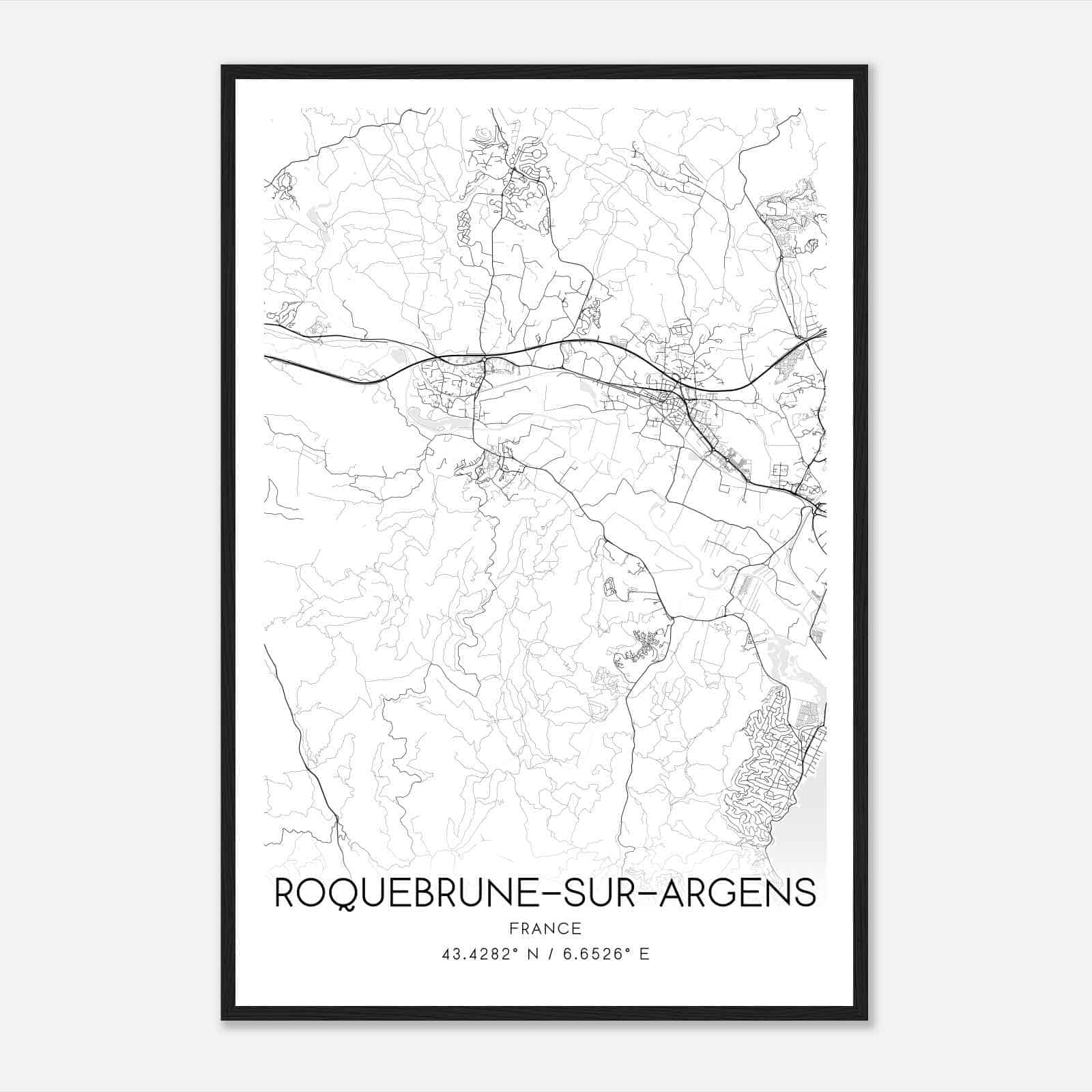 Roquebrune-sur-Argens France Map Poster, Modern Home Decor Wall Art Print