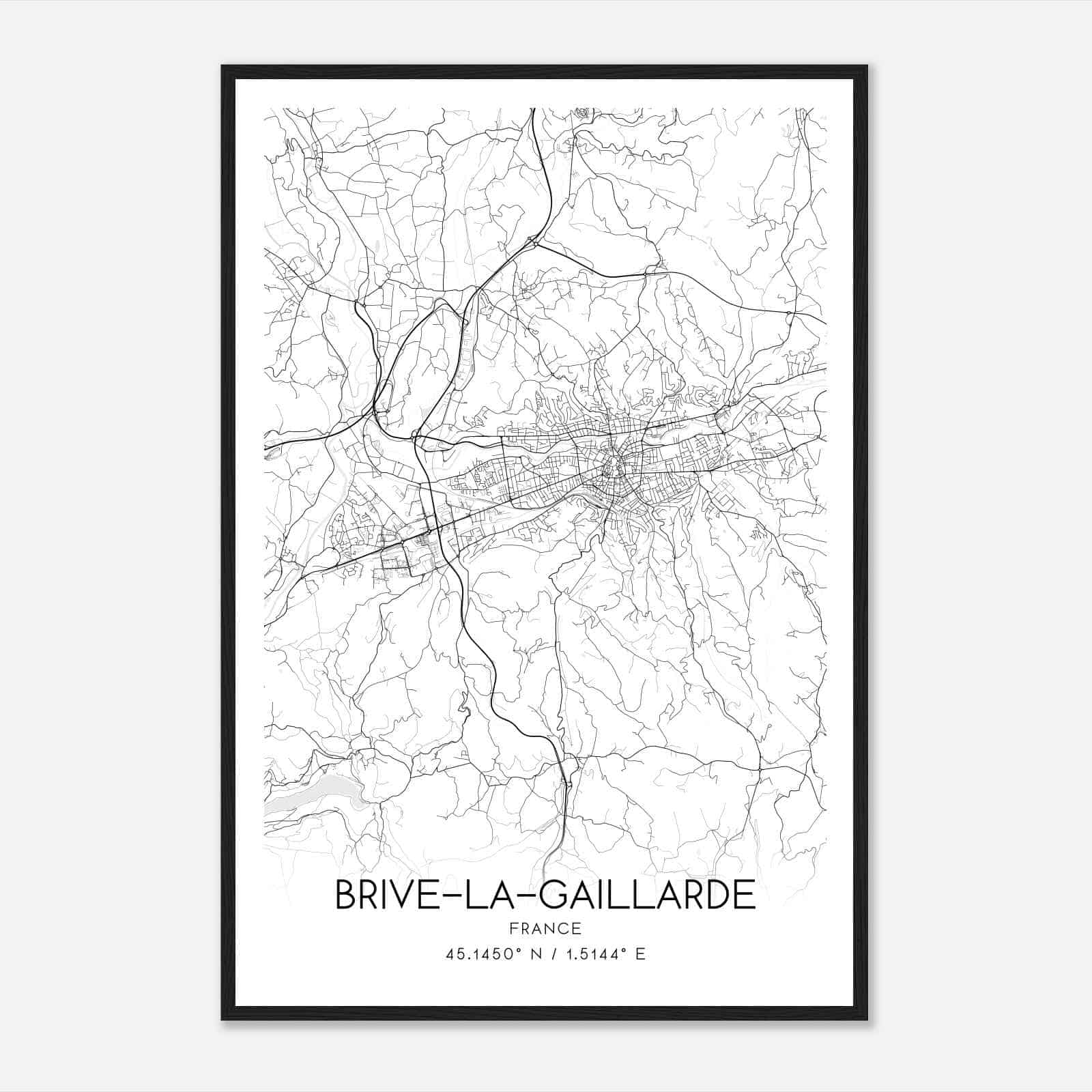 Brive-la-Gaillarde France Map Poster, Modern Home Decor Wall Art Print
