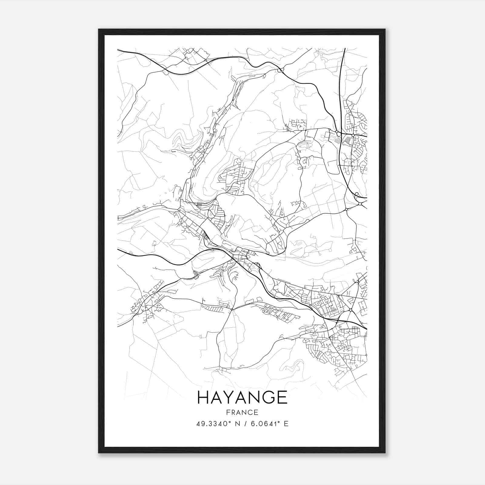 Hayange France Map Poster, Modern Home Decor Wall Art Print