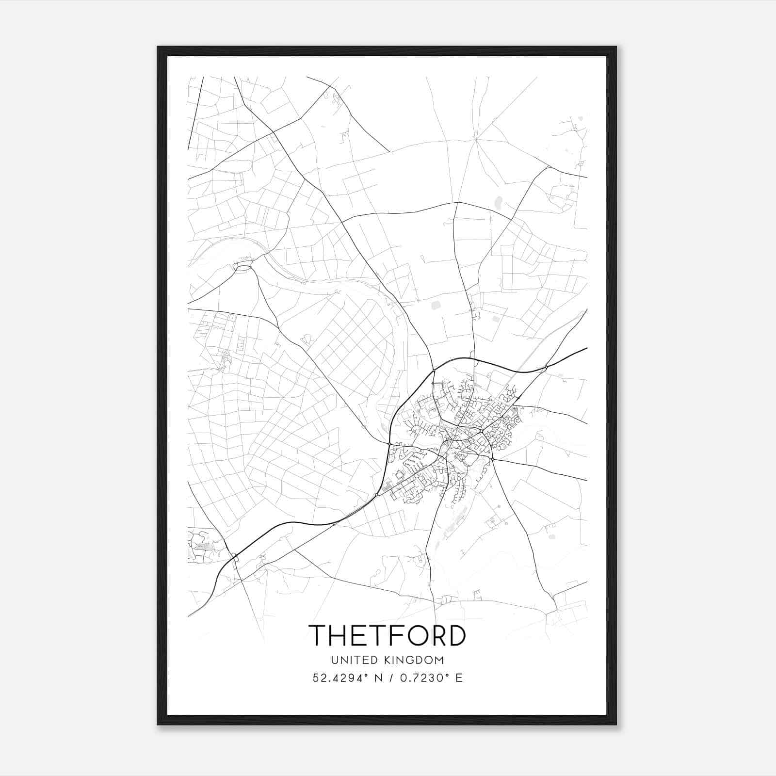 Thetford United Kingdom Map Poster, Modern Home Decor Wall Art Print