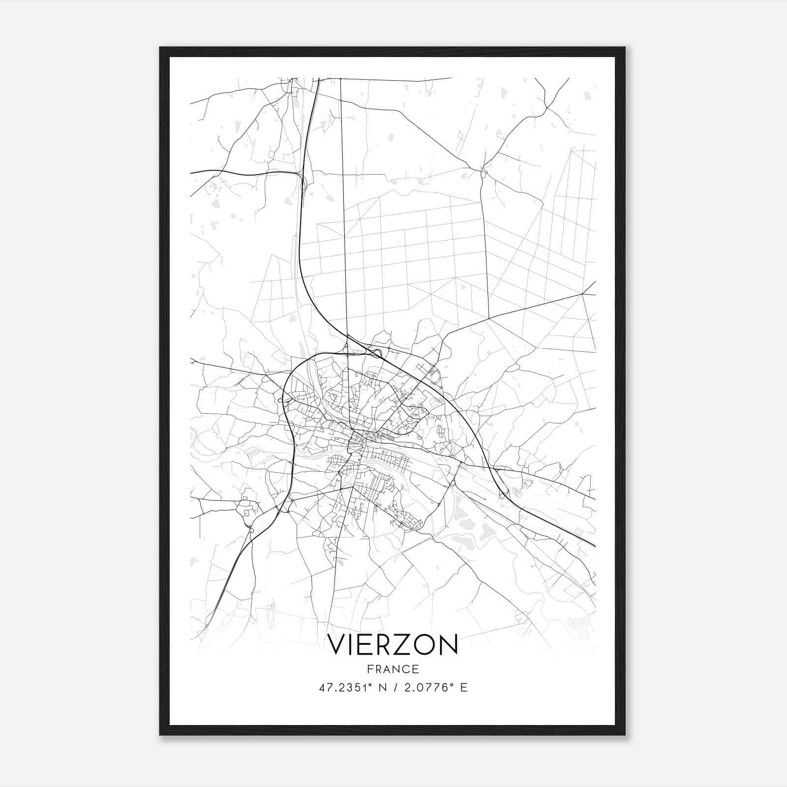 Vierzon France Map Poster, Modern Home Decor Wall Art Print