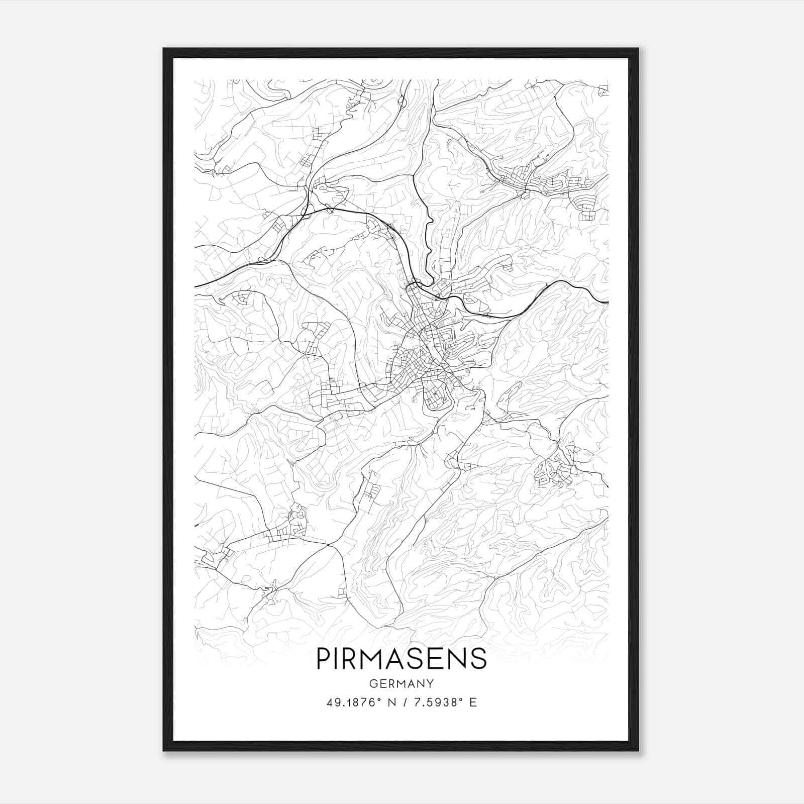 Pirmasens Germany Map Poster, Modern Home Decor Wall Art Print