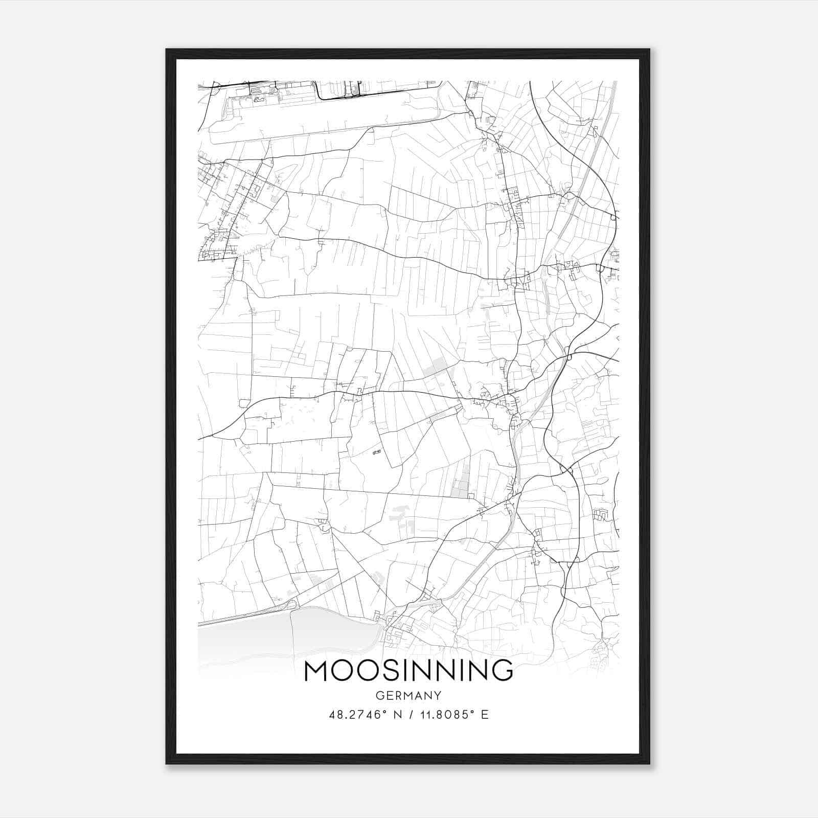 Moosinning Germany Map Poster, Modern Home Decor Wall Art Print