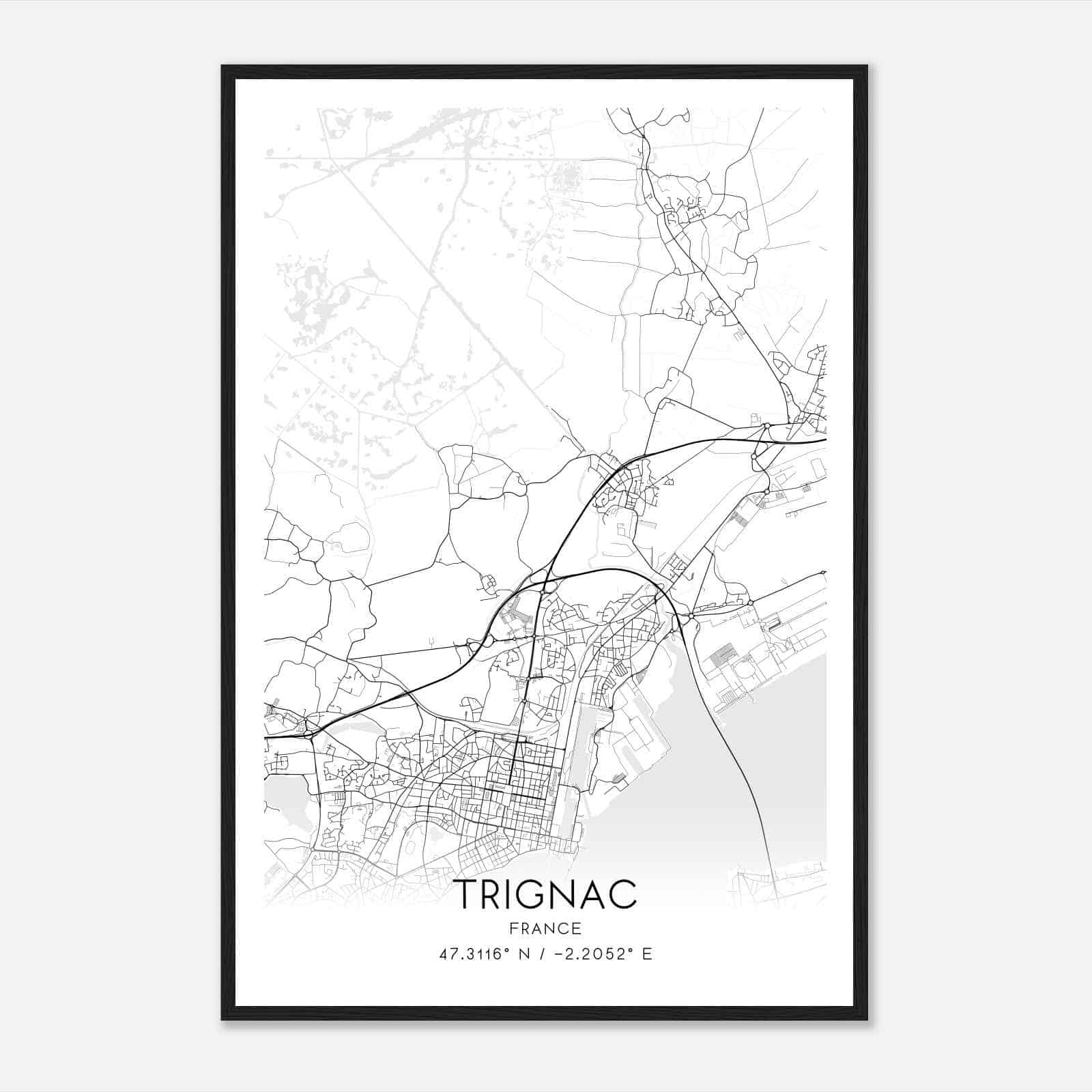 Trignac France Map Poster, Modern Home Decor Wall Art Print