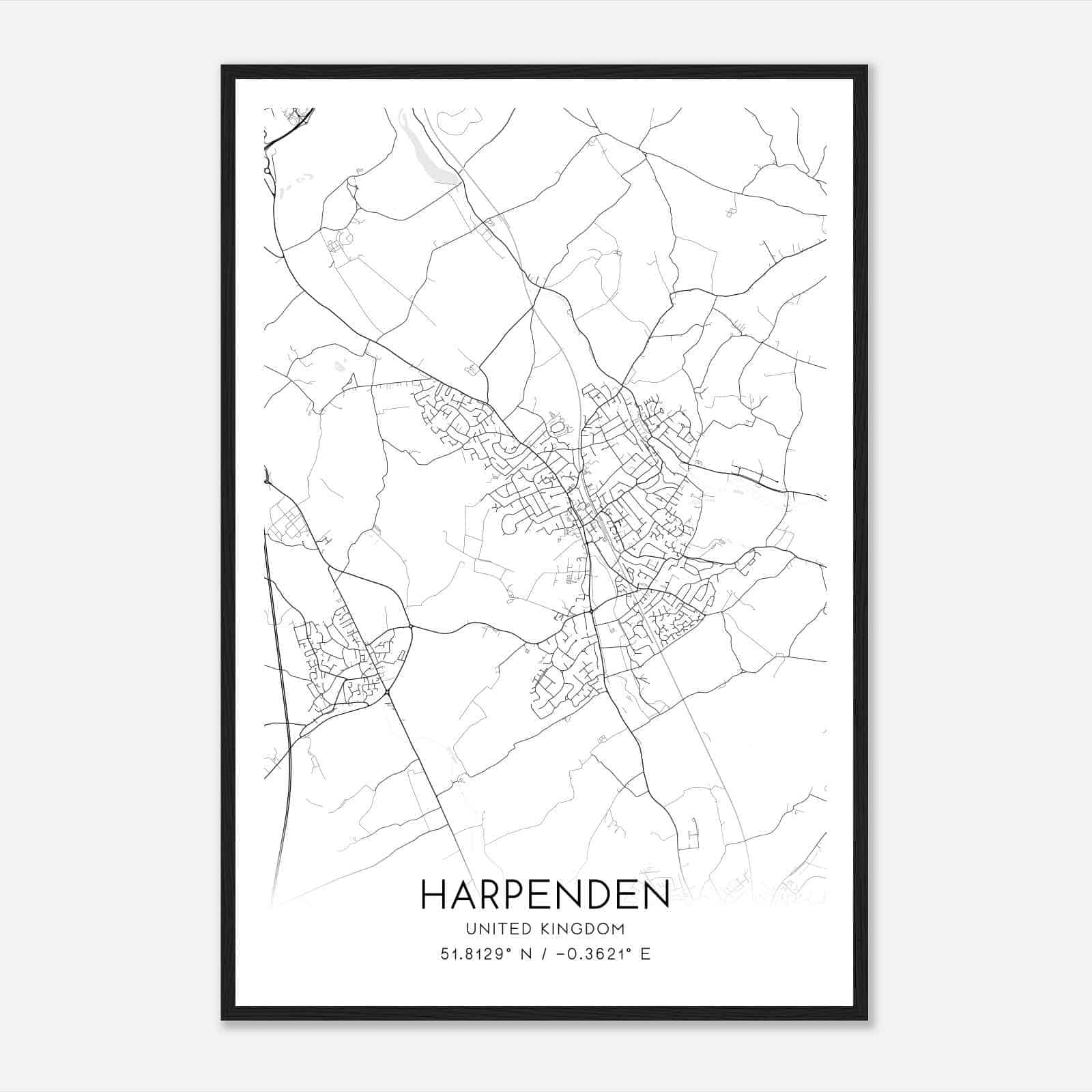 Harpenden United Kingdom Map Poster, Modern Home Decor Wall Art Print